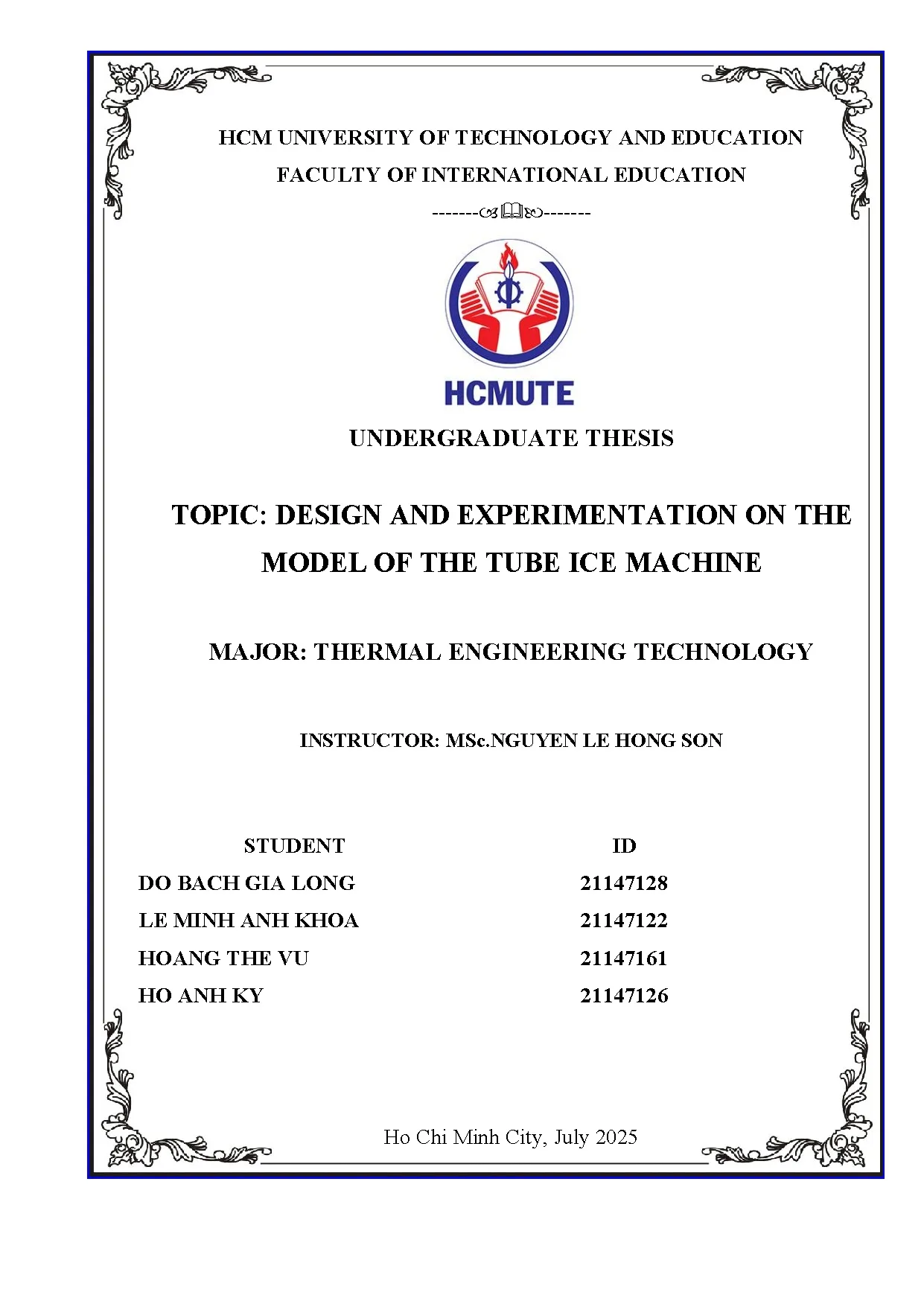 Đồ án tốt nghiệp - Design and experimentation on the model of the tube ice machine