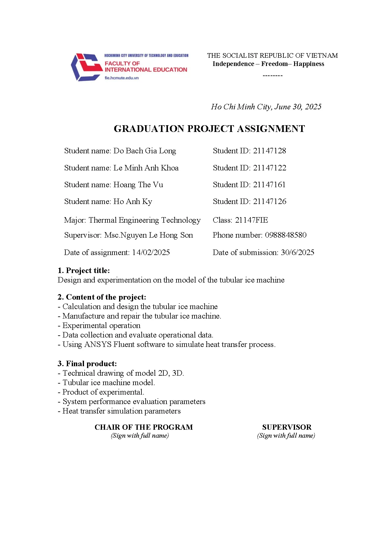 Đồ án tốt nghiệp - Design and experimentation on the model of the tube ice machine - Trang 3