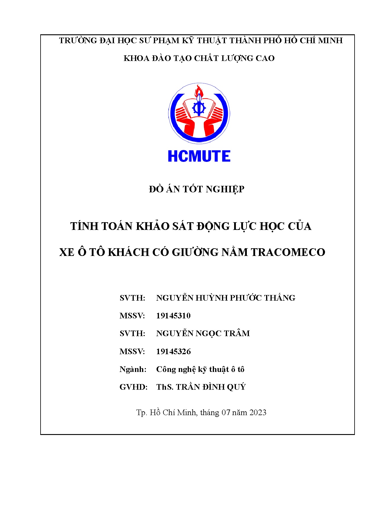 Đồ án tốt nghiệp - Tính toán khảo sát động lực học của xe ô tô khách có giường nằm Tracomeco