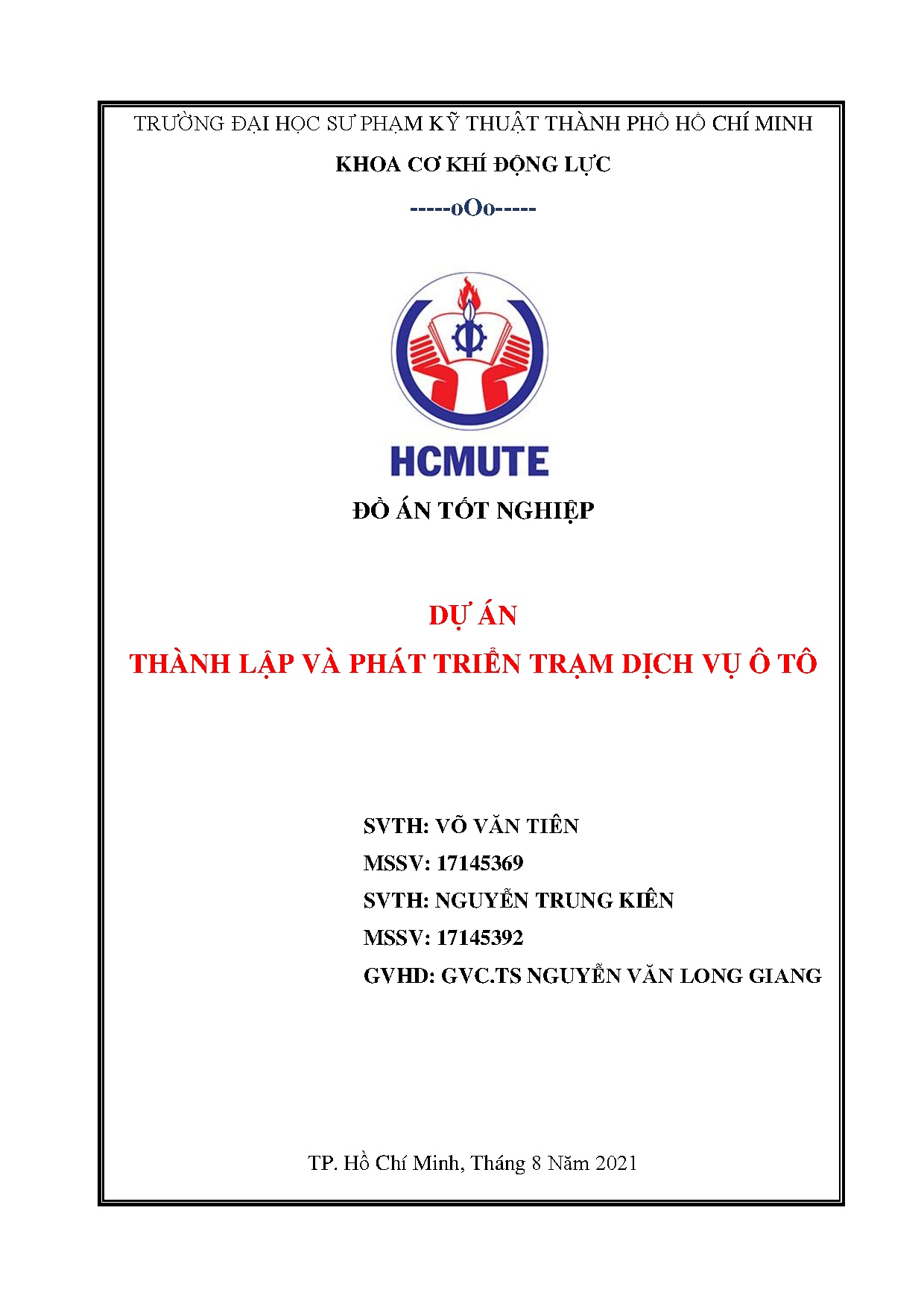 Đồ án tốt nghiệp - Dự án thành lập và phát triển trạm dịch vụ ô tô