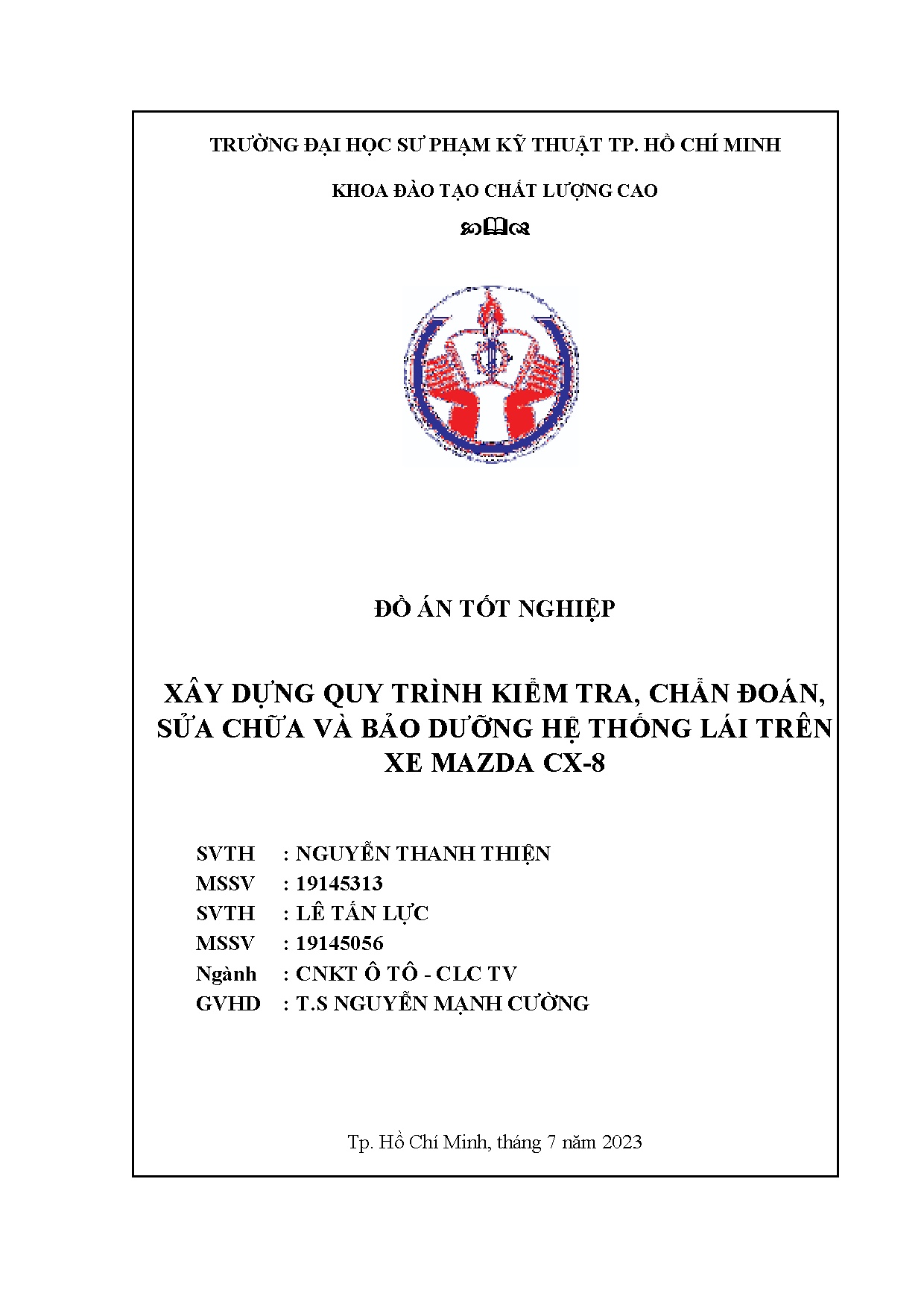 Đồ án tốt nghiệp - Xây dựng quy trình kiểm tra, chuẩn đoán, sửa chữa và bảo dưỡng hệ thống lái TXMC