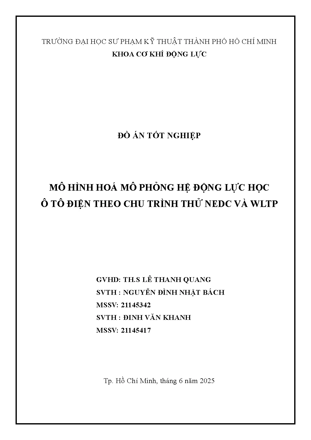 Đồ án tốt nghiệp - Mô hình hóa mô phỏng hệ động lực học ô tô điện theo chu trình thử NEDC và WLTP