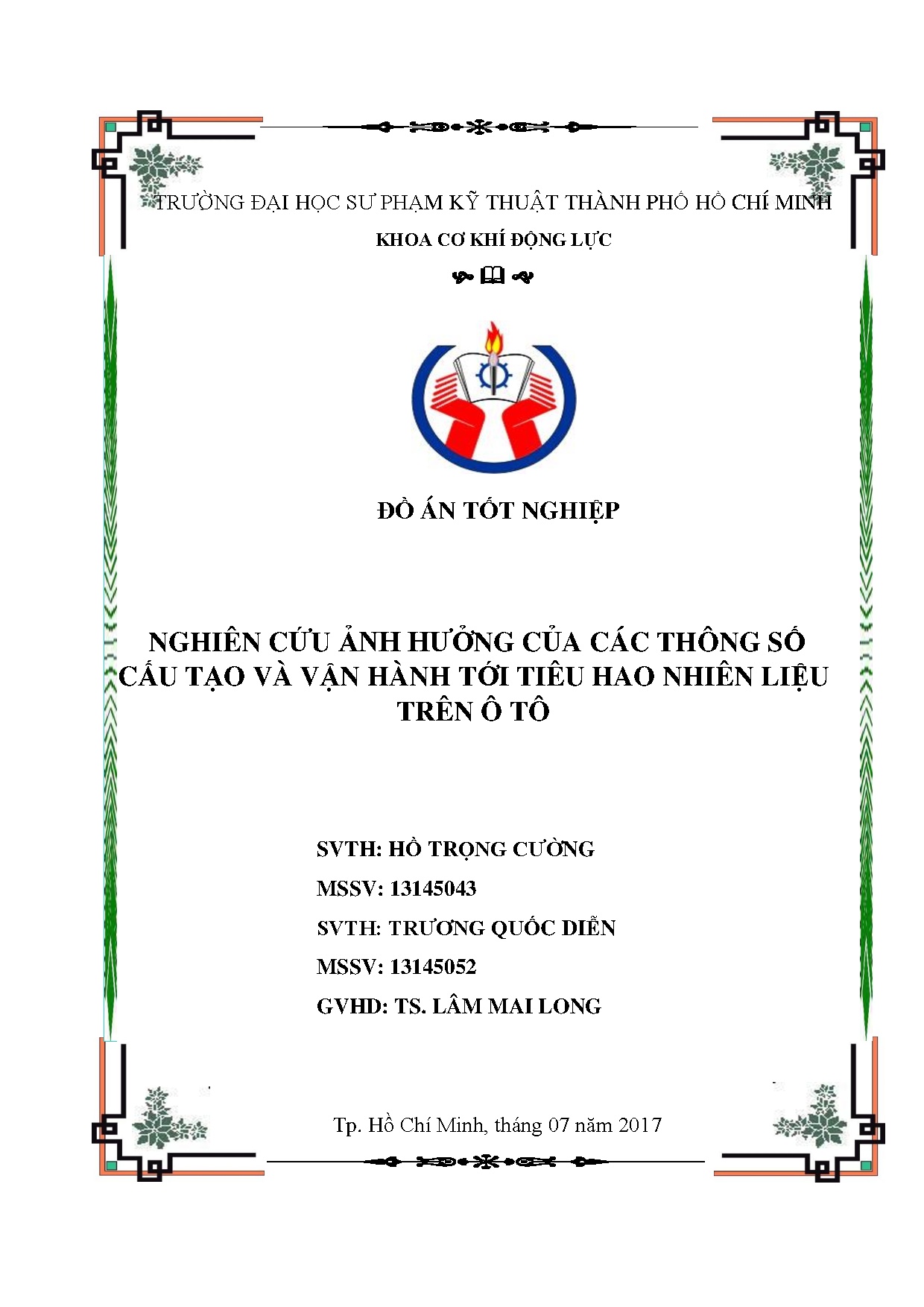 Đồ án tốt nghiệp - Nghiên cứu ảnh hưởng của các thông số cấu tạo và vận hành TTHNLT ô TĐÁTNNCNKTÔT