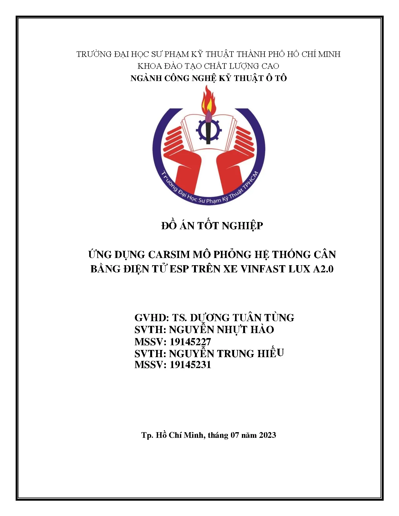 Đồ án tốt nghiệp - Ứng dụng Carsim mô phỏng hệ thống cân bằng điện tử ESP trên xe Vinfast Lux A2.0