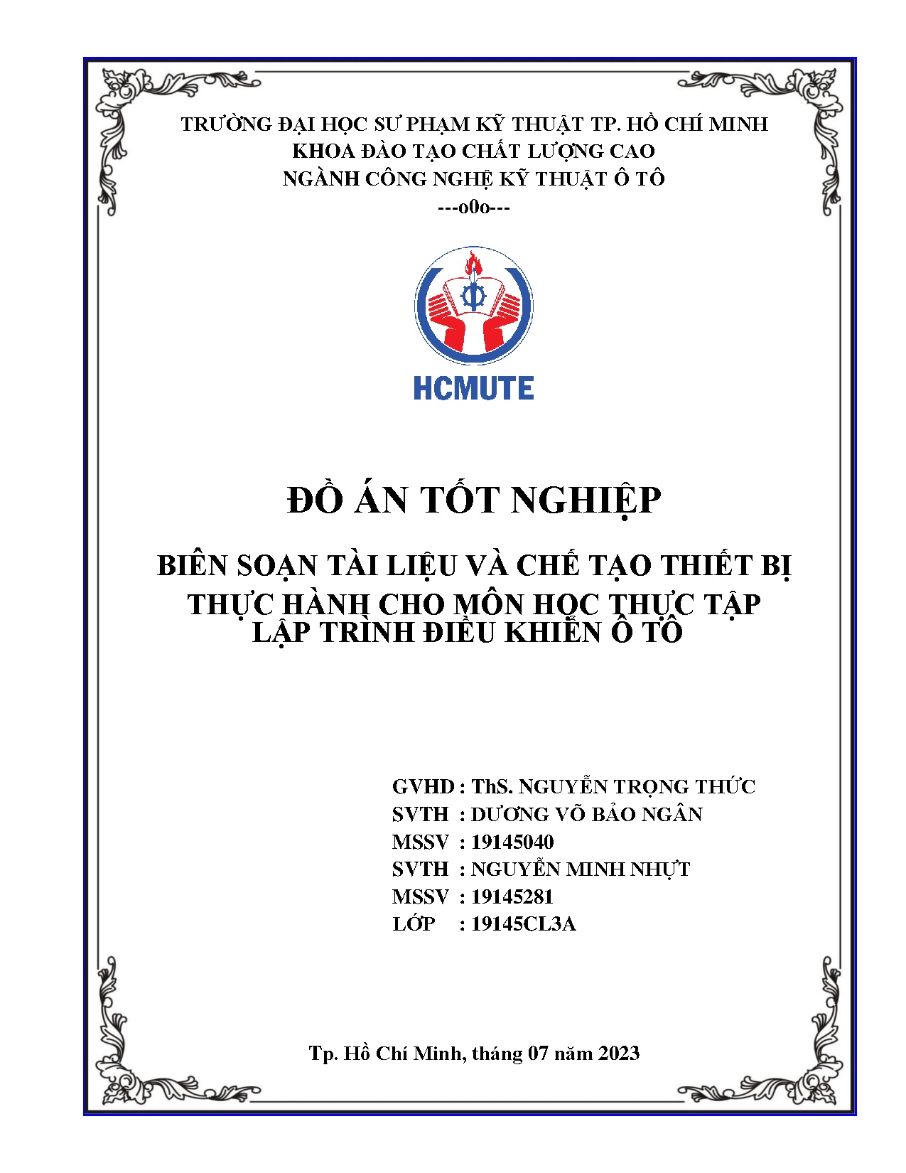 Đồ án tốt nghiệp - Biên soạn tài liệu và chế tạo thiết bị thực hành cho môn học Thực tập lập TĐK ô T