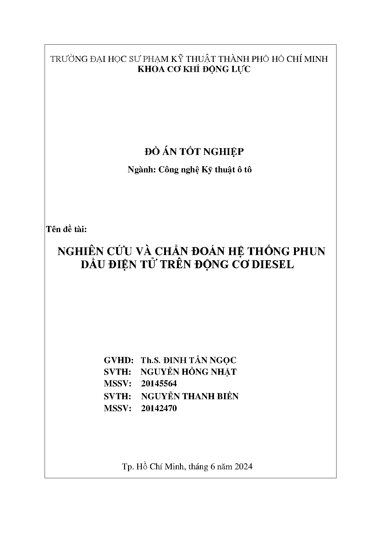 Đồ án tốt nghiệp - Nghiên cứu và chẩn đoán hệ thống phun dầu điện tử trên động cơ Diese
