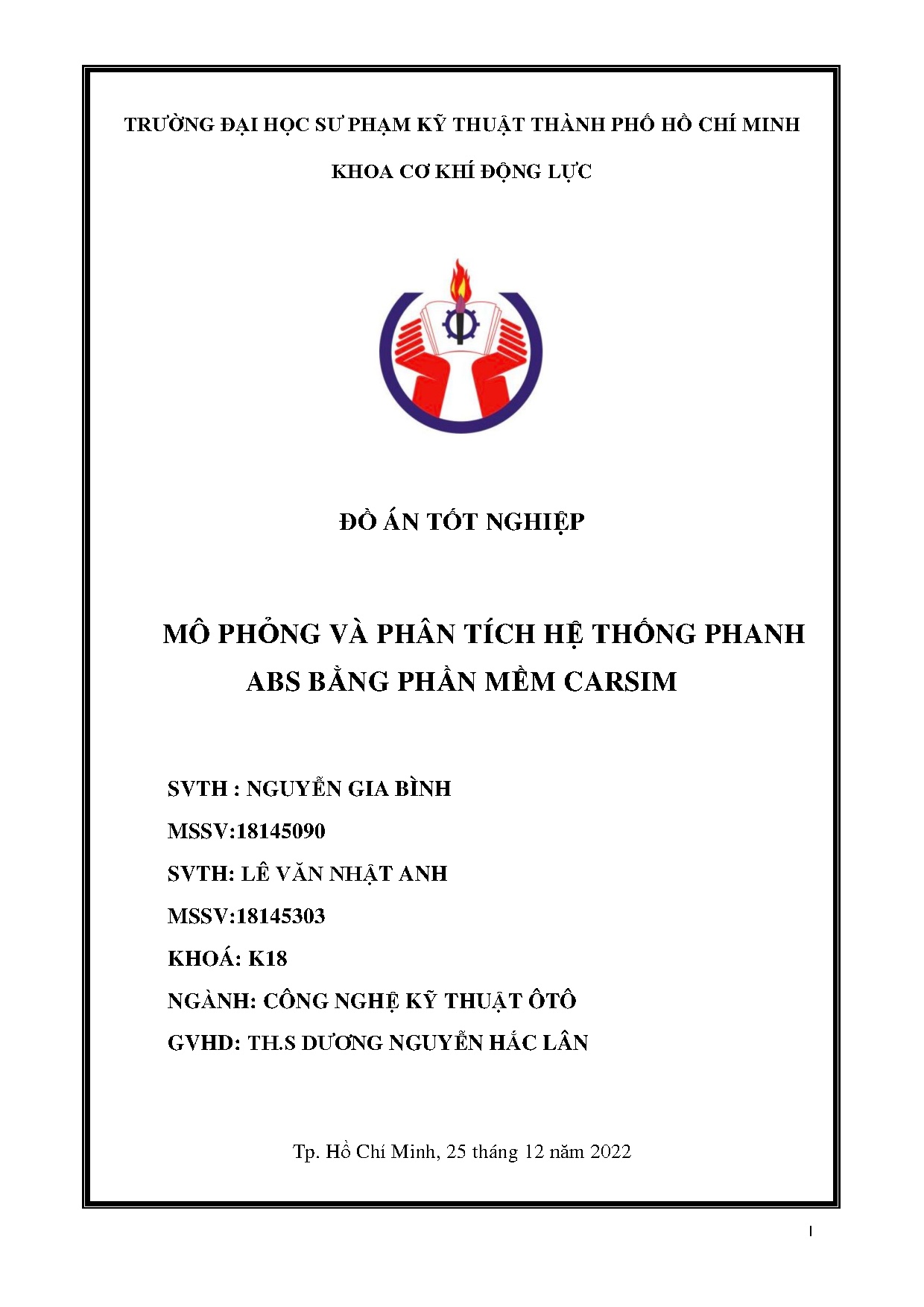 Đồ án tốt nghiệp - Mô phỏng và phân tích hệ thống phanh ABS bằng phần mềm Carsim