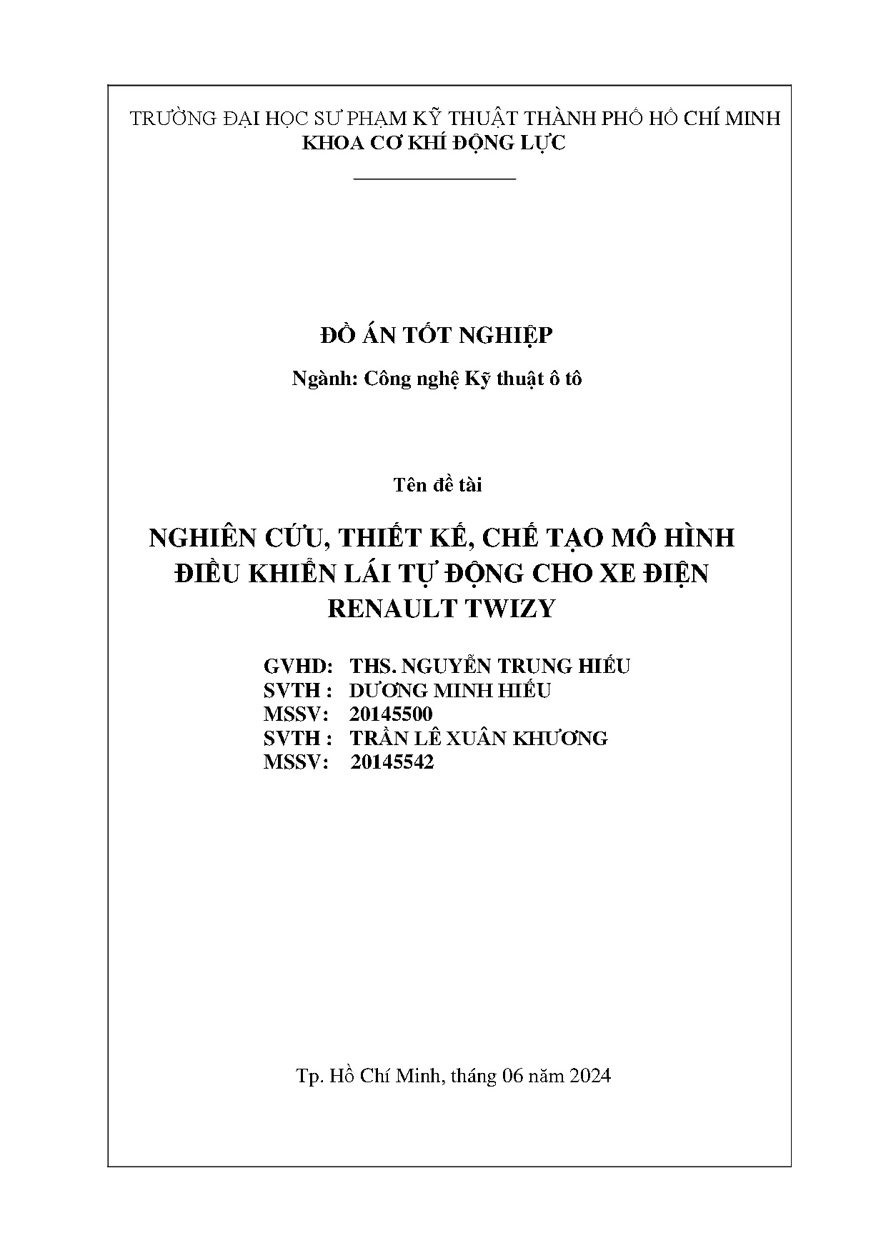 Đồ án tốt nghiệp - Nghiên cứu, thiết kế, chế tạo mô hình điều khiển lái tự động cho xe điện RT