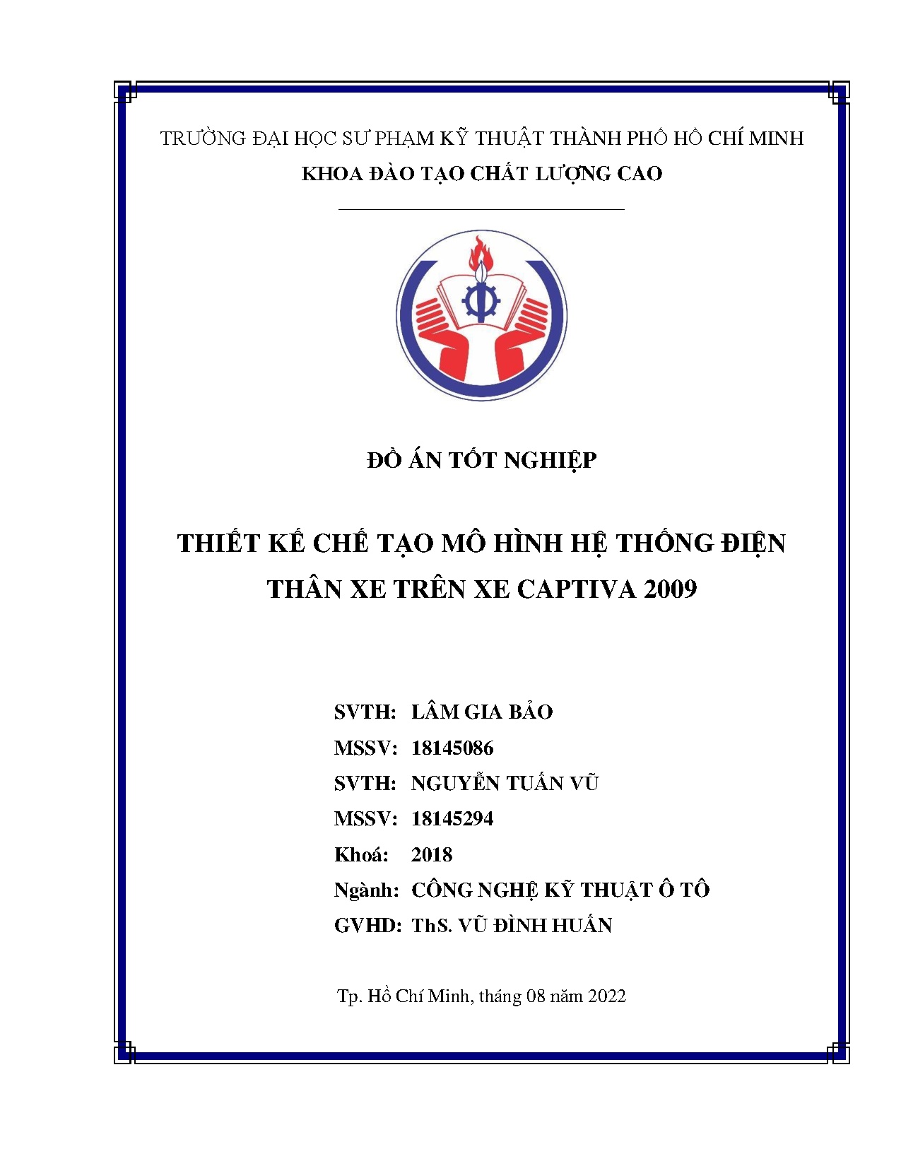 Đồ án tốt nghiệp - Thiết kế chế tạo mô hình hệ thống điện thân xe trên xe Captiva a 2009