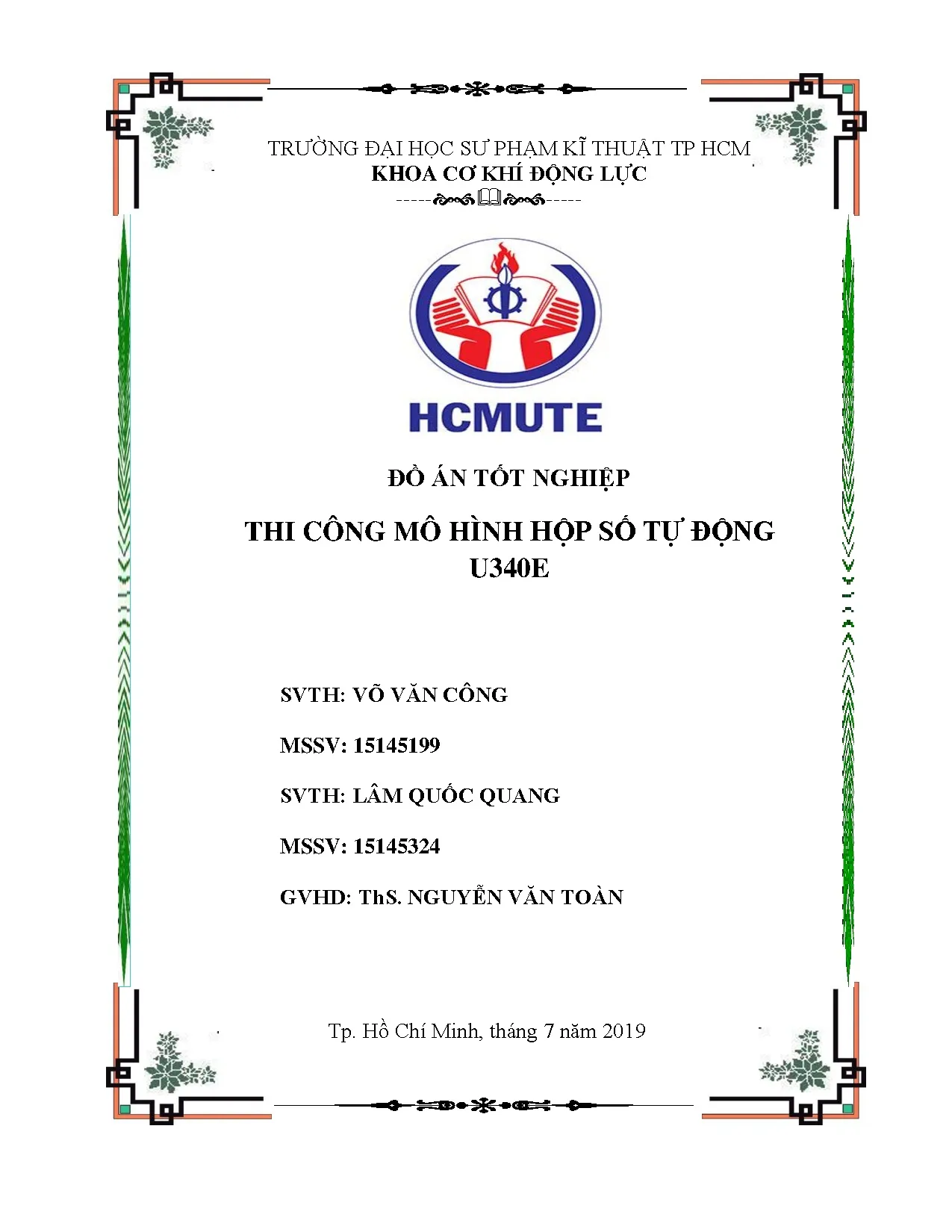 Đồ án tốt nghiệp - Thi công mô hình hộp số tự động: Đồ án tốt nghiệp ngành Công nghệ kỹ thuật ô tô