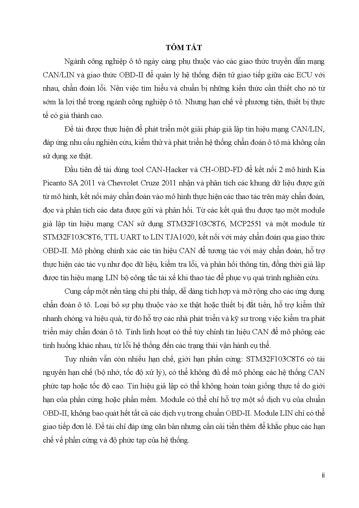 Đồ án tốt nghiệp - Nghiên cứu, thử nghiệm mô-đun giả lập hệ thống chẩn đoán trên ô tô thông qua MC - Trang 4