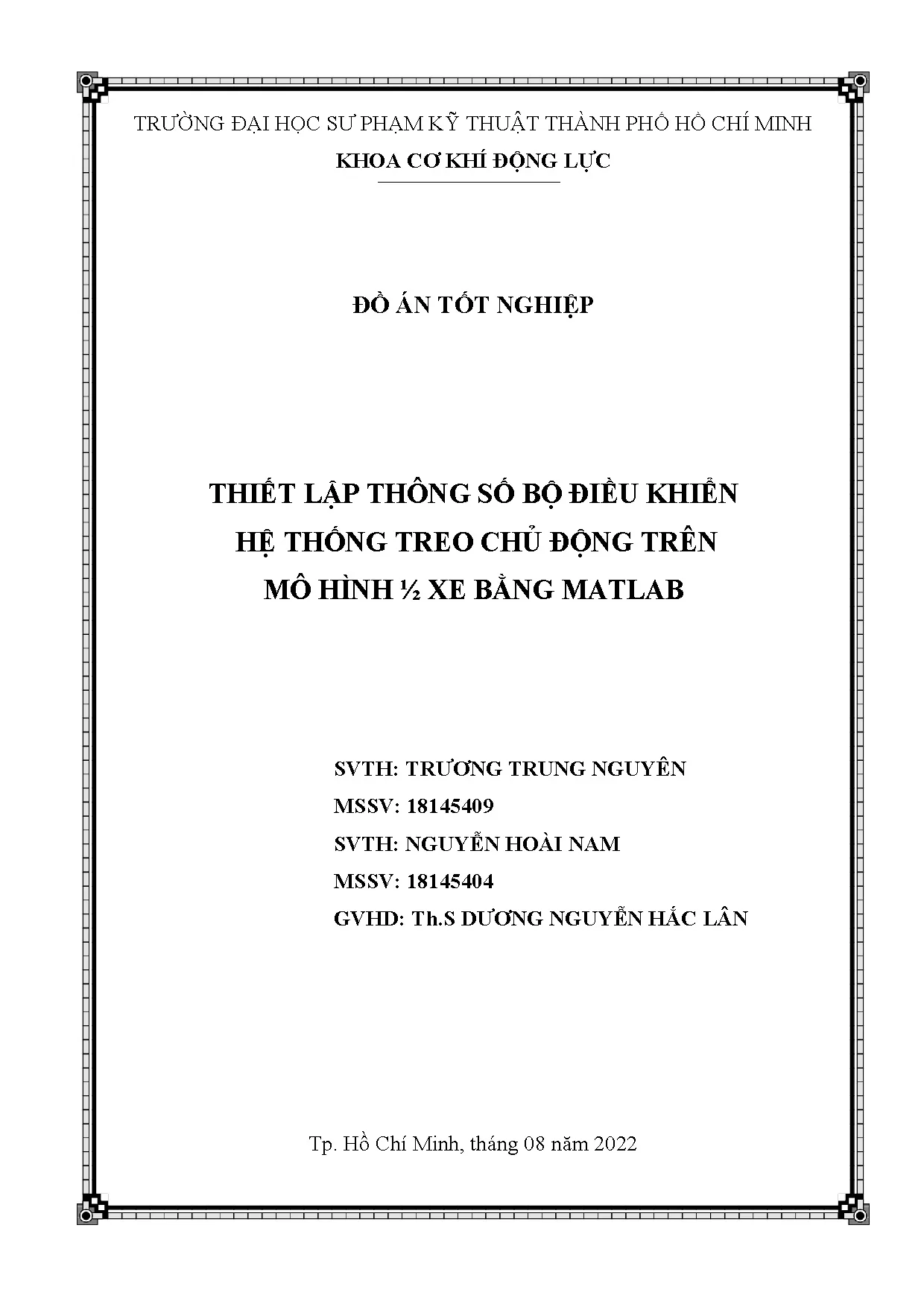 Đồ án tốt nghiệp - Thiết lập thông số bộ điều khiển hệ thống treo chủ động trên mô hình 1/2 xe BM