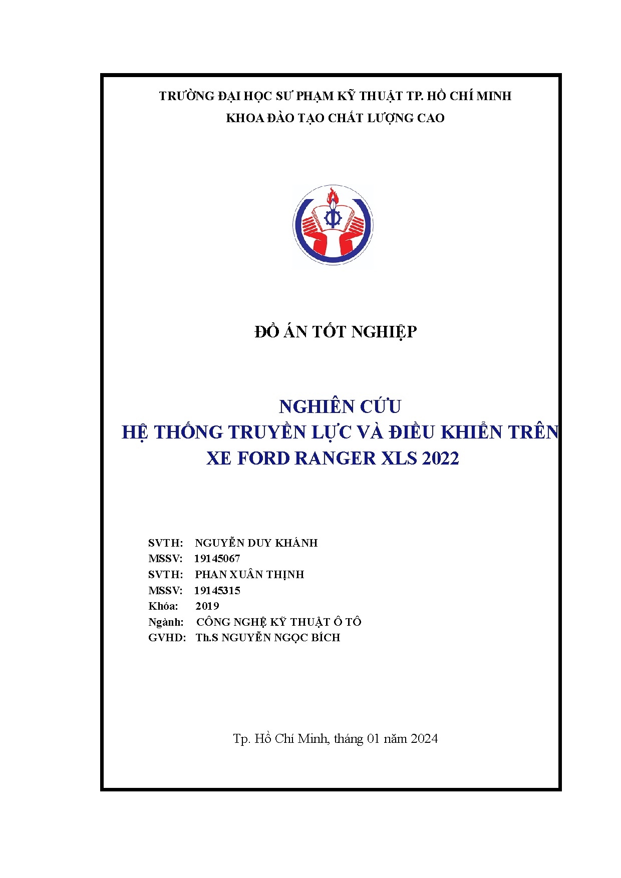 Đồ án tốt nghiệp - Nghiên cứu hệ thống truyền lực và điều khiển trên xe Ford Ranger XLS 2022