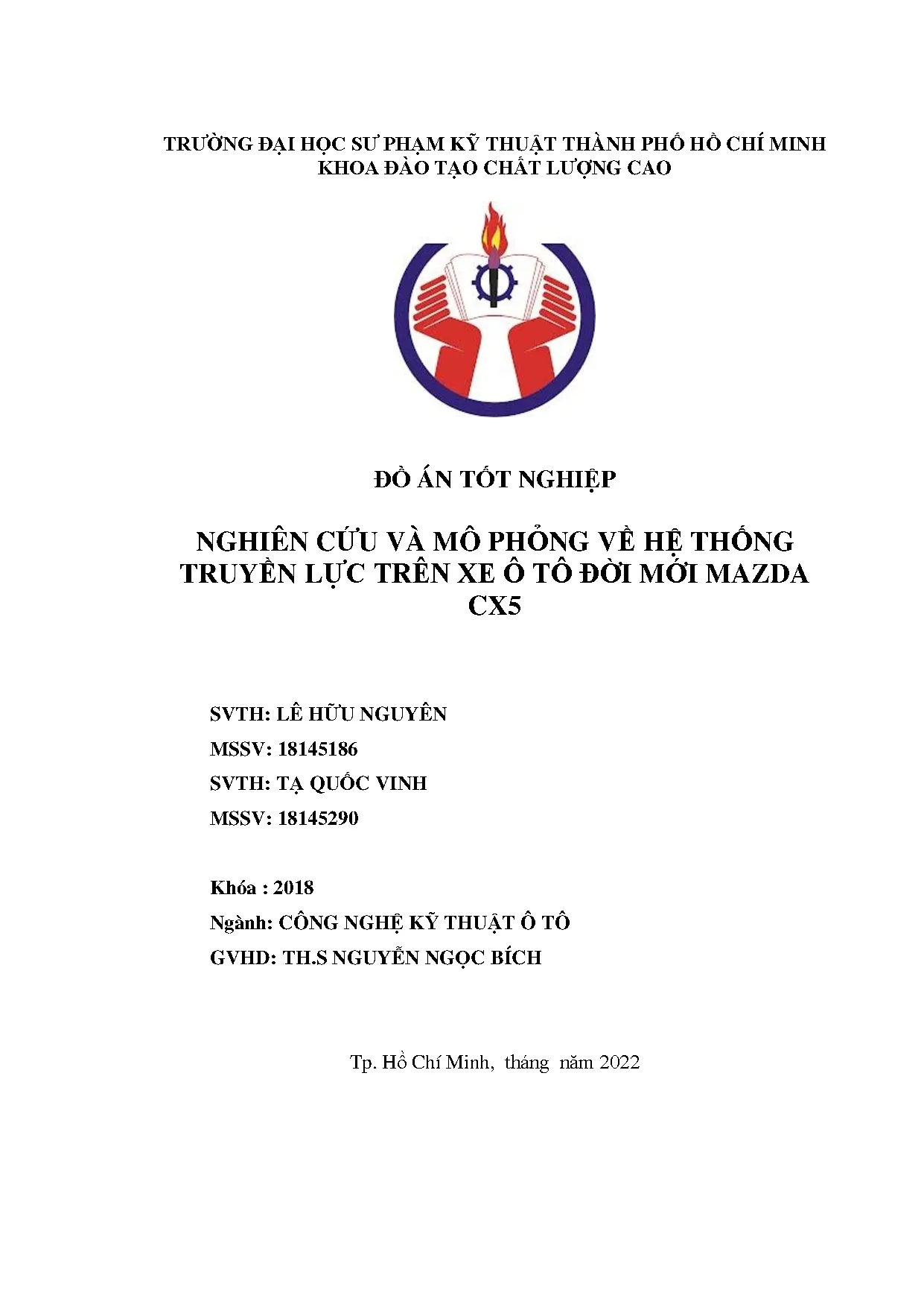 Đồ án tốt nghiệp - Nghiên cứu và mô phỏng về hệ thống truyền lực trên xe ô tô đời mới Mazda CX5