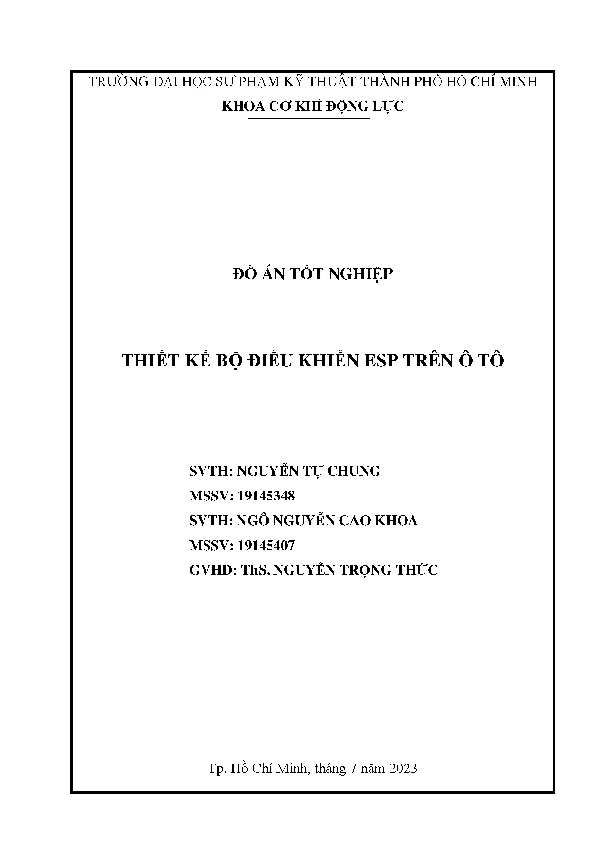 Đồ án tốt nghiệp - Thiết kế bộ điều khiển ESP trên ô tô