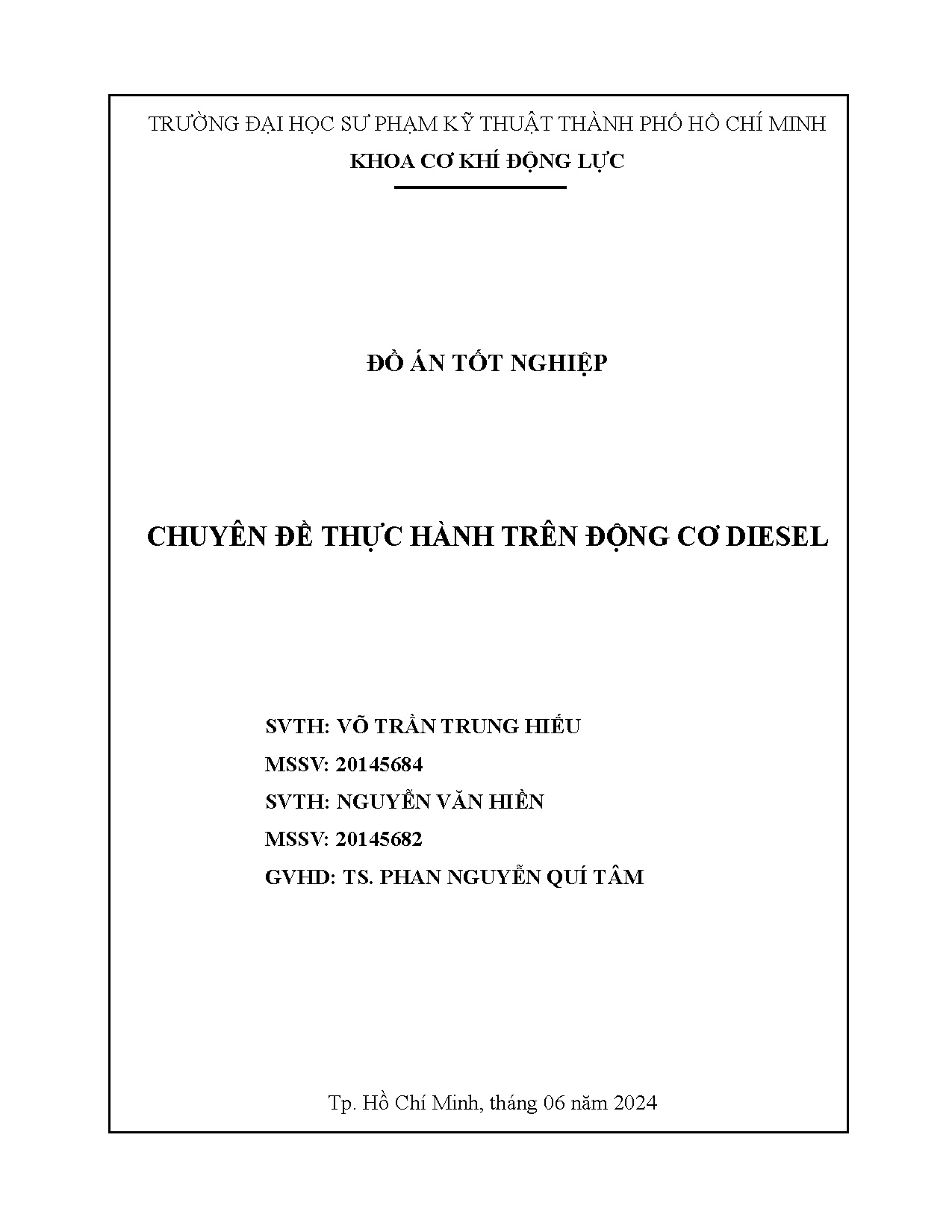 Đồ án tốt nghiệp - Chuyên đề thực hành trên động cơ diesel