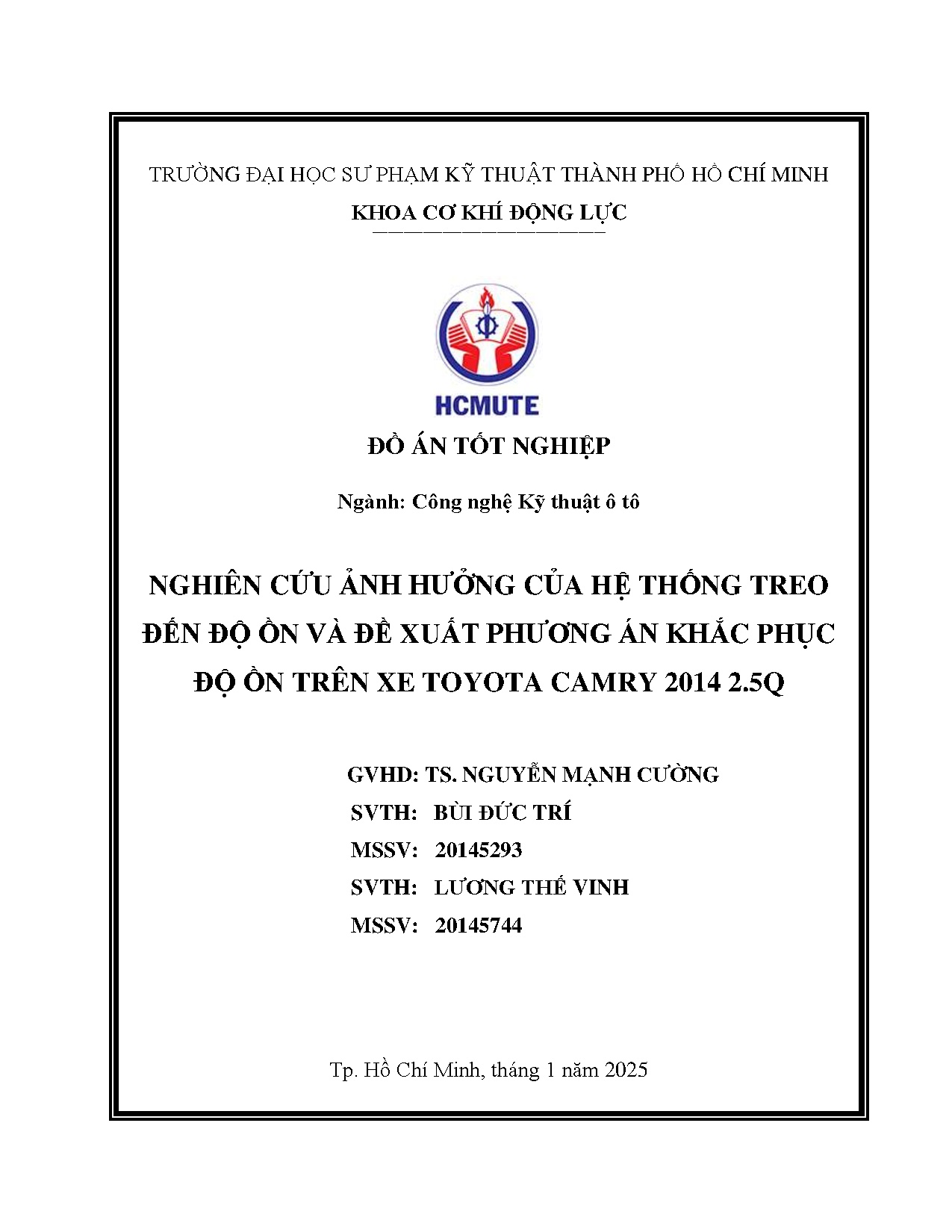 Đồ án tốt nghiệp - Nghiên cứu ảnh hưởng của hệ thống treo đến độ ồn và đề xuất phương ÁKPĐỒTXTC 2 2
