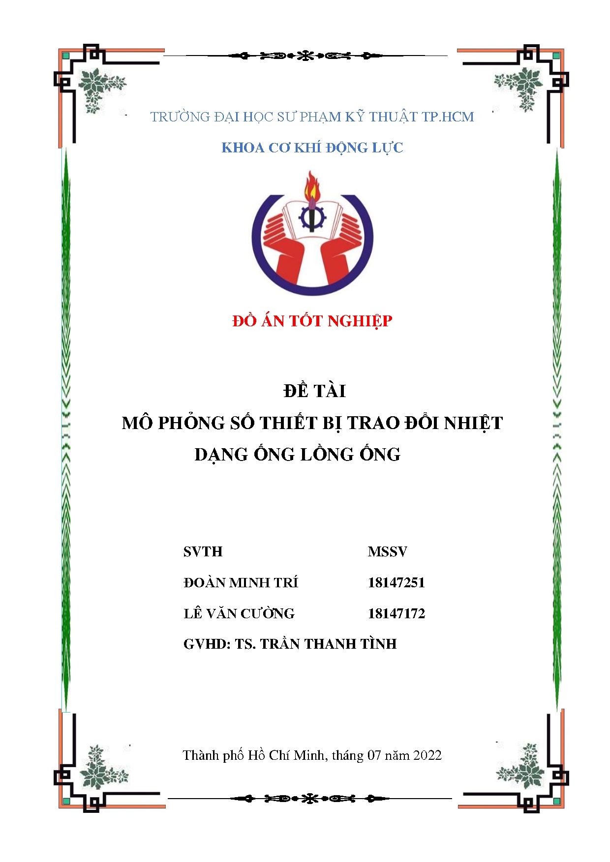 Đồ án tốt nghiệp - Mô phỏng số thiết bị trao đổi nhiệt dạng ống lồng ống