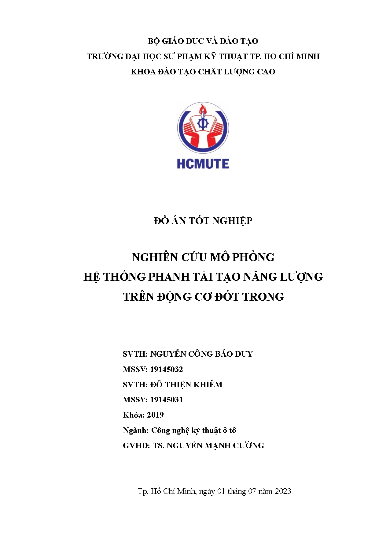 Đồ án tốt nghiệp - Nghiên cứu mô phỏng hệ thống phanh tái tạo năng lượng trên động cơ đốt trong