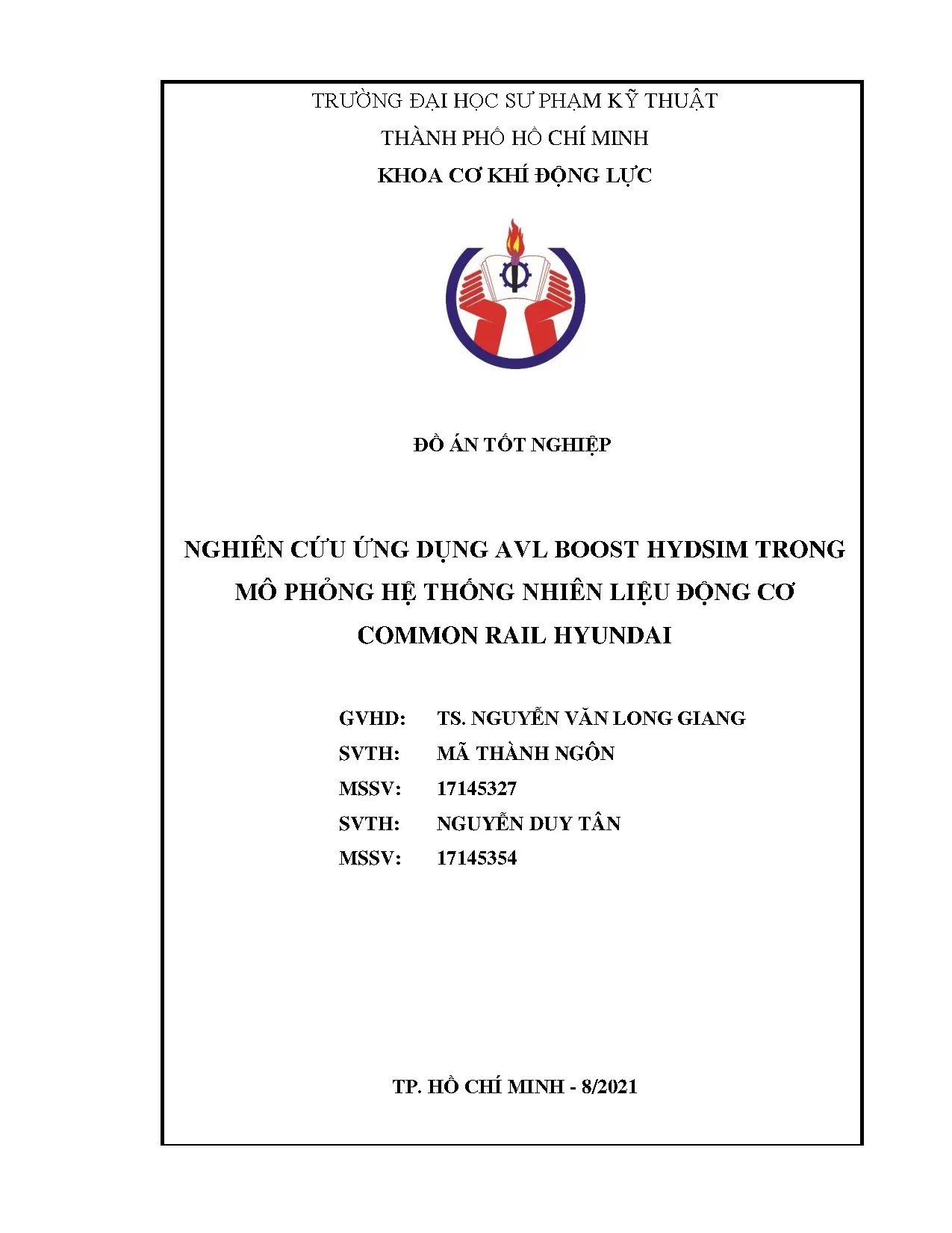 Đồ án tốt nghiệp - Nghiên cứu ứng dụng AVL Boost Hydsim trong mô phỏng hệ thống NLĐCCRHĐÁTNNCNKTÔT