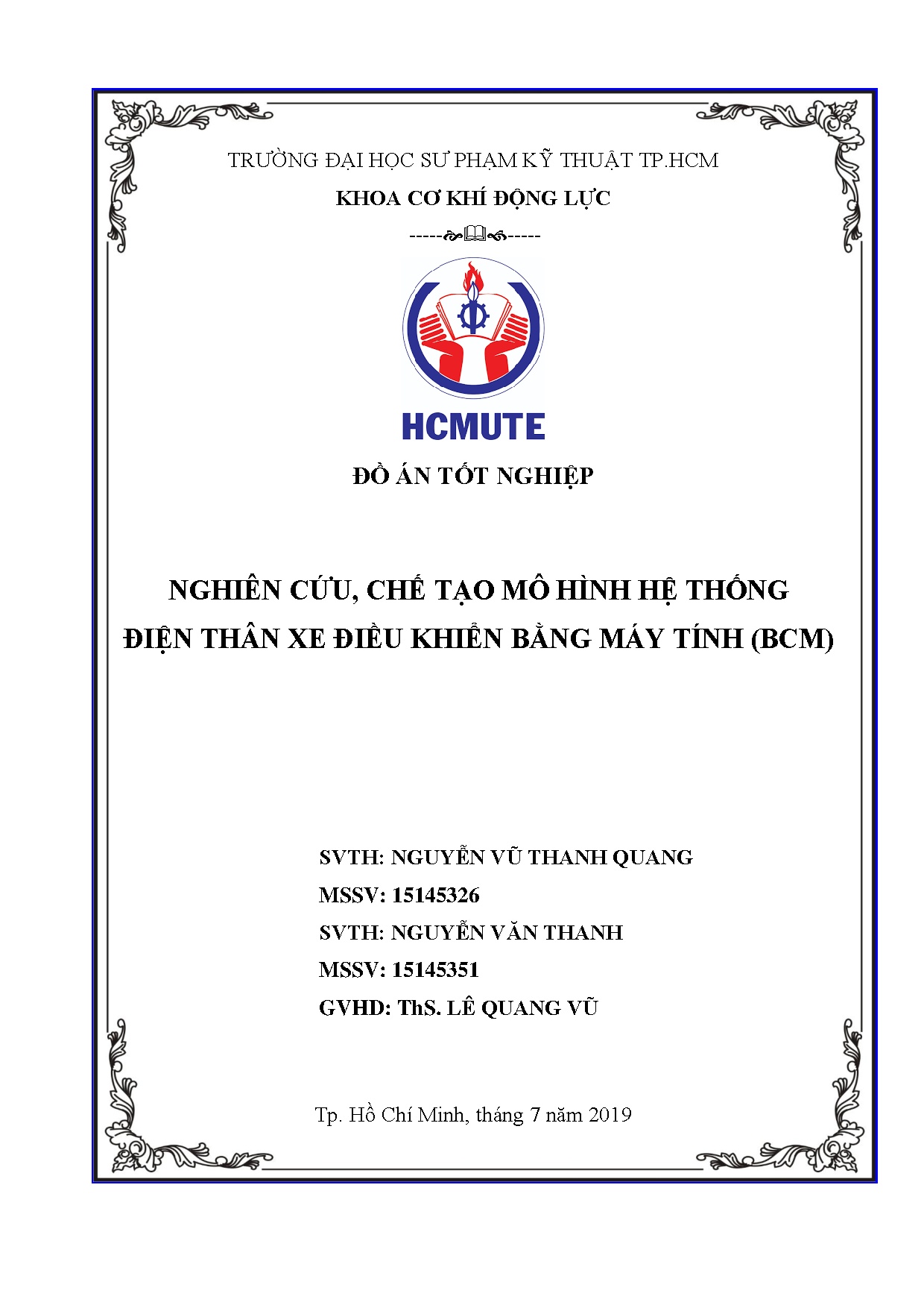 Đồ án tốt nghiệp - Nghiên cứu, chế tạo mô hình hệ thống điện thân xe điều khiển BMT ( ĐÁTNNCNKTÔT