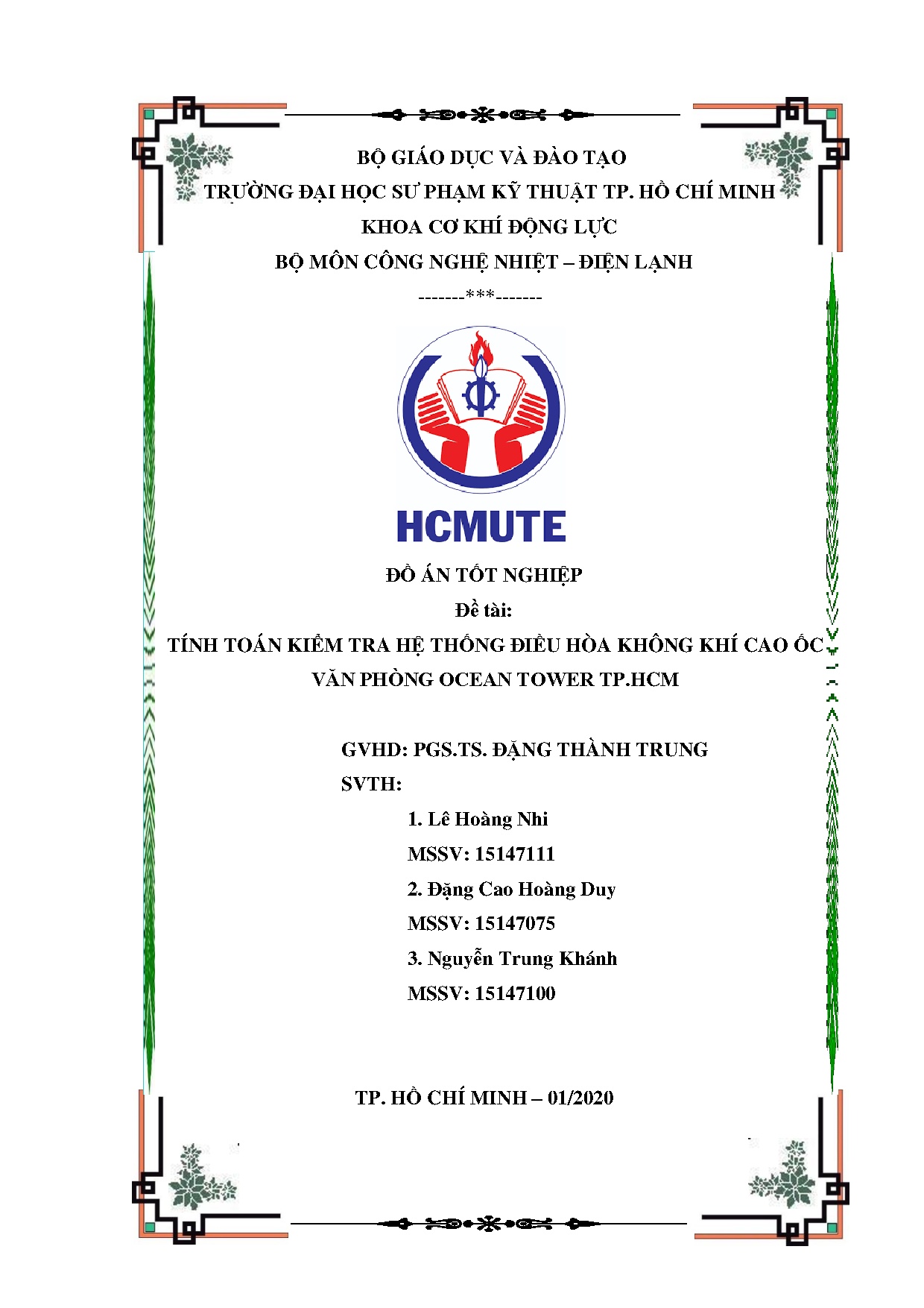 Đồ án tốt nghiệp - Tính toán kiểm tra hệ thống điều hòa không khí cao ốc văn phòng OTTĐÁTNNCNKTN