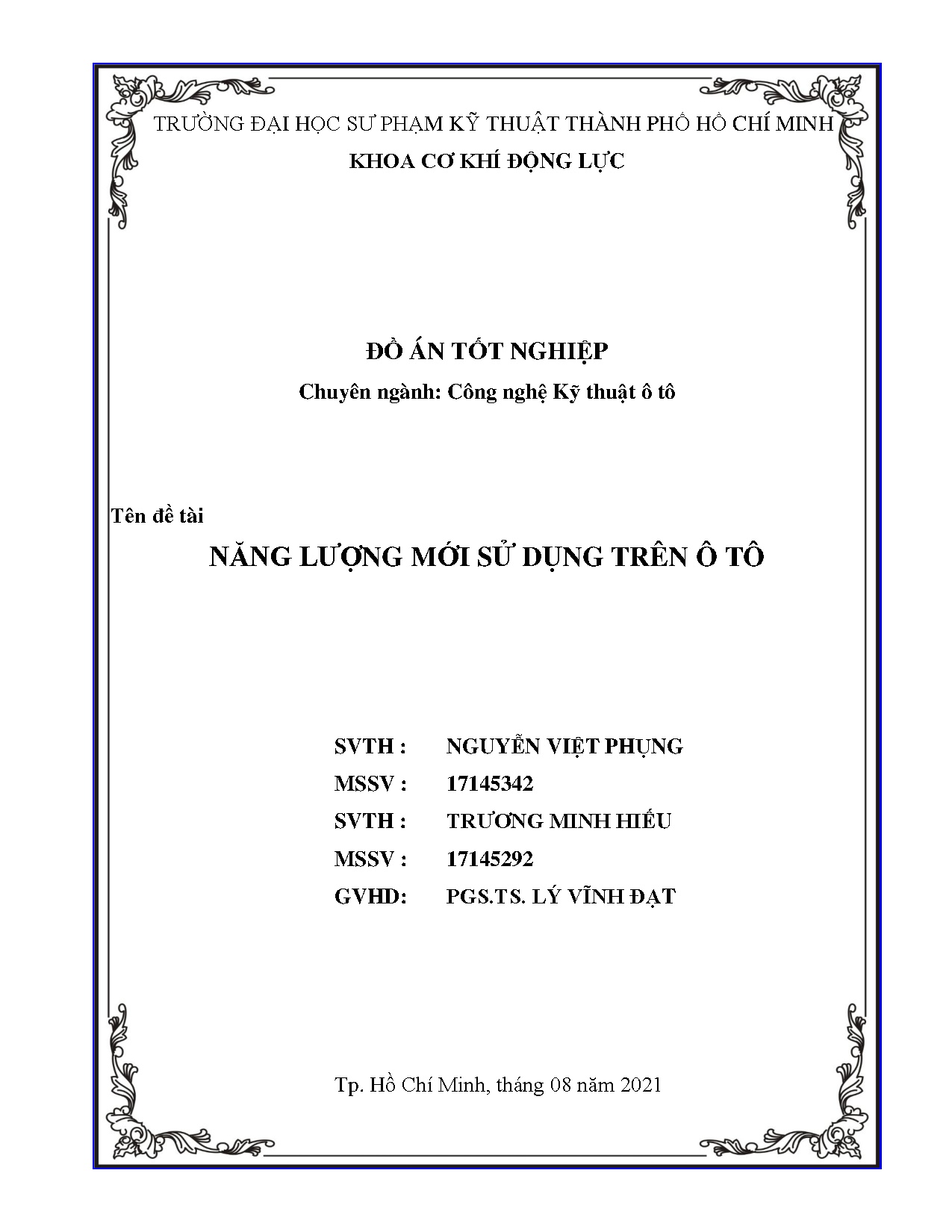 Đồ án tốt nghiệp - Năng lượng mới sử dụng trên ô tô