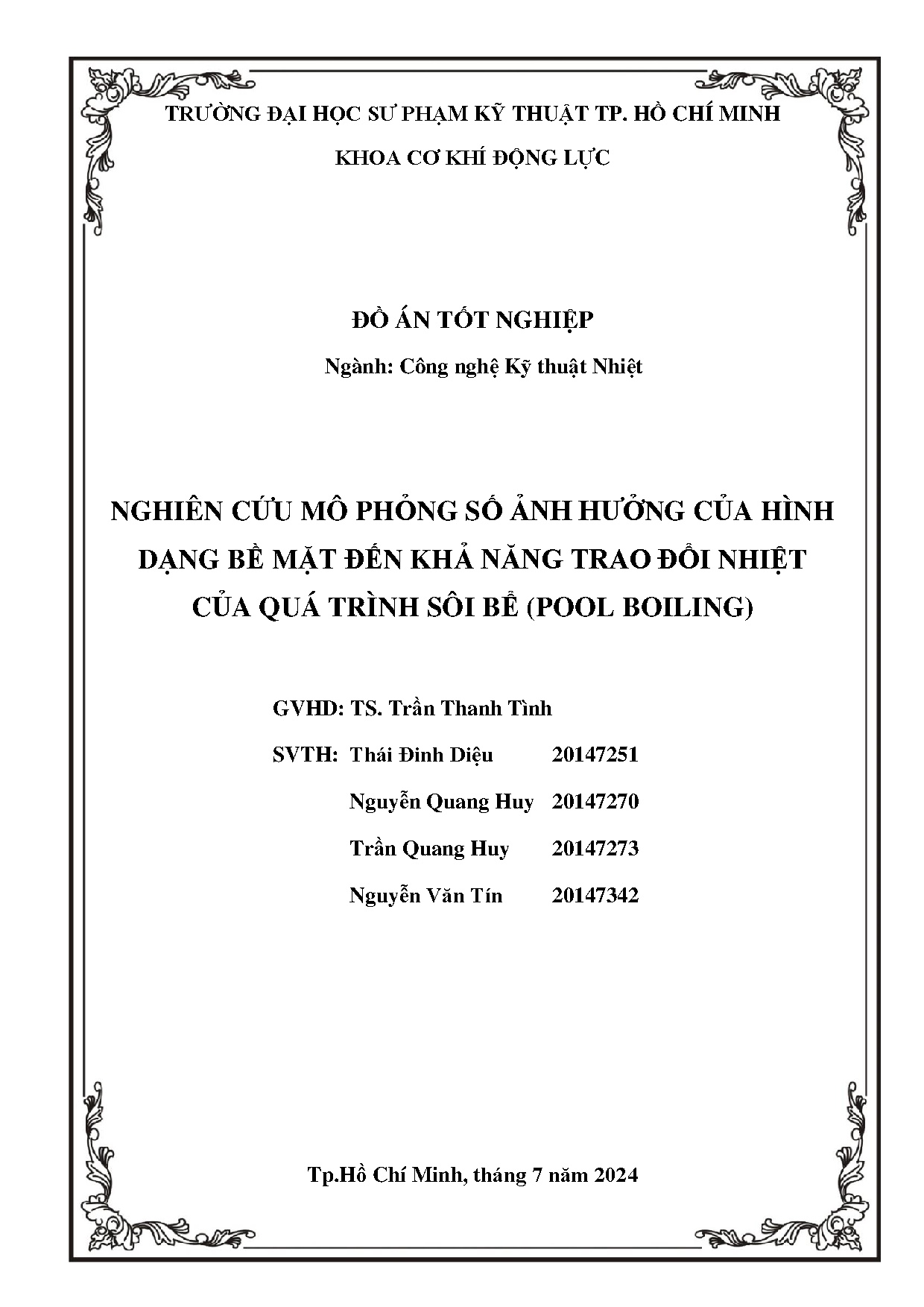 Đồ án tốt nghiệp - Nghiên cứu mô phỏng số ảnh hưởng của hình dạng bề mặt đến khả năng TĐNCQTSB ( B