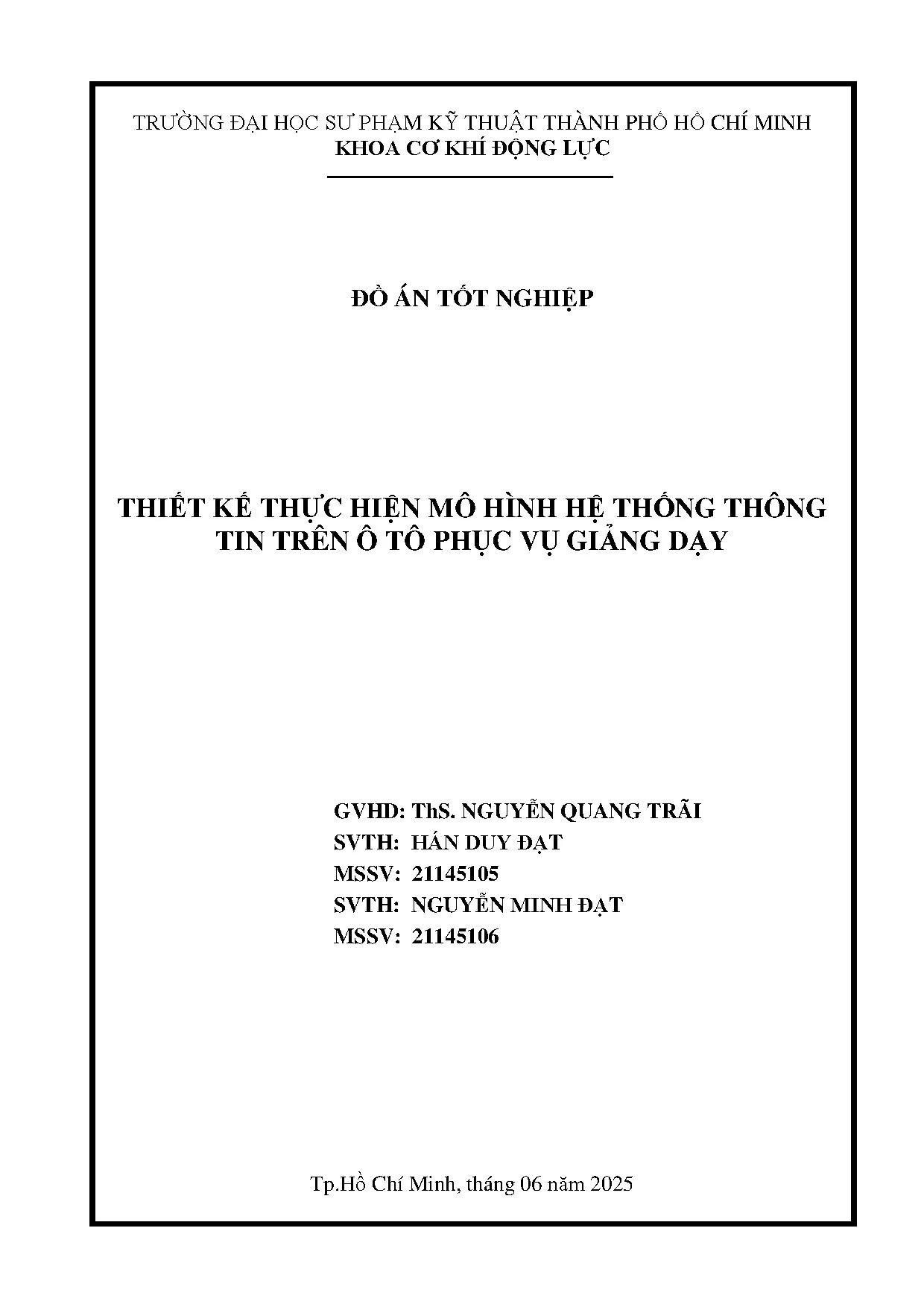 Đồ án tốt nghiệp - Thiết kế thực hiện mô hình hệ thống thông tin trên ô tô phục vụ giảng dạy