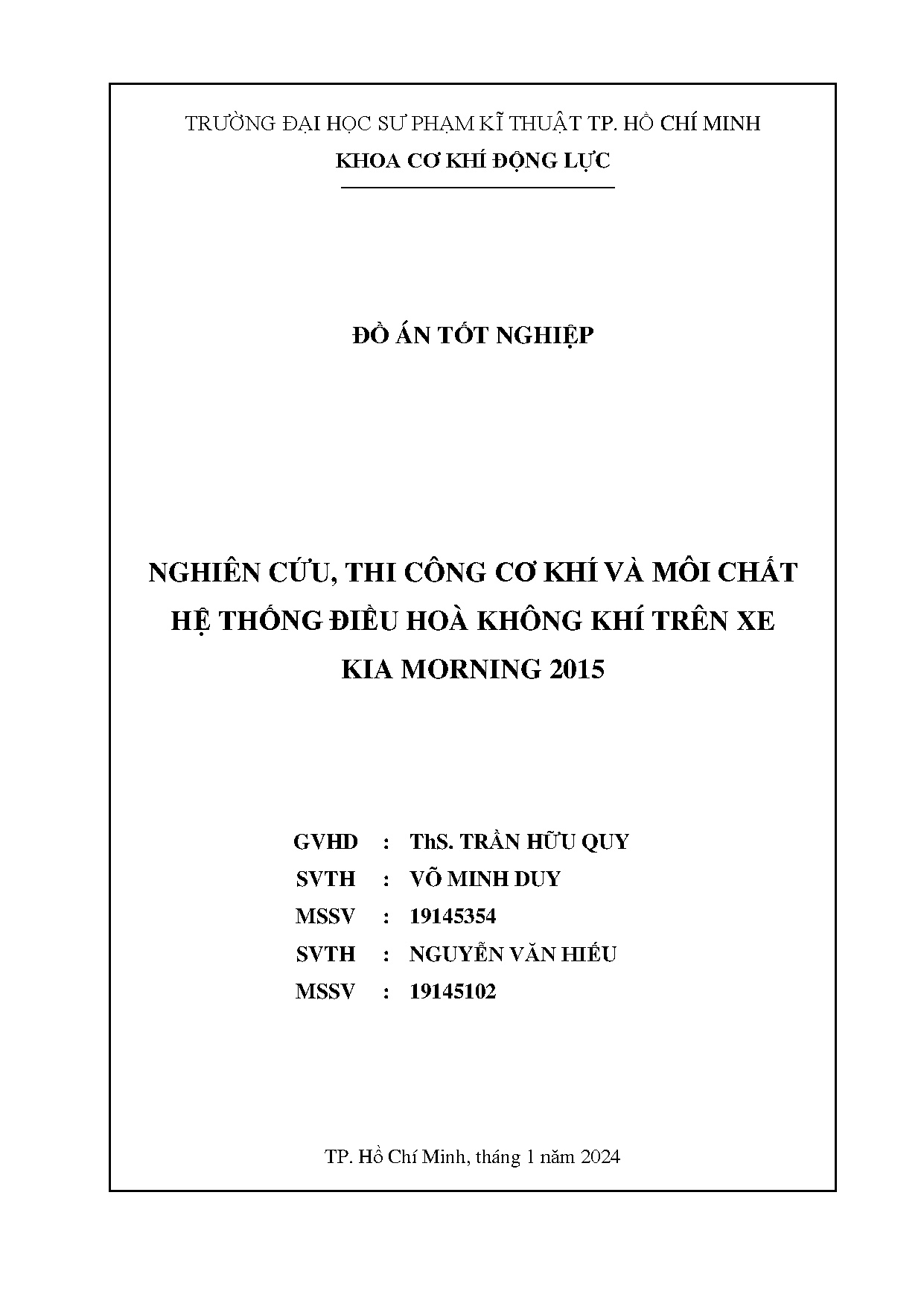 Đồ án tốt nghiệp - Nghiên cứu, thi công cơ khí và môi chất hệ thống điều hòa không khí trên xe KM 2