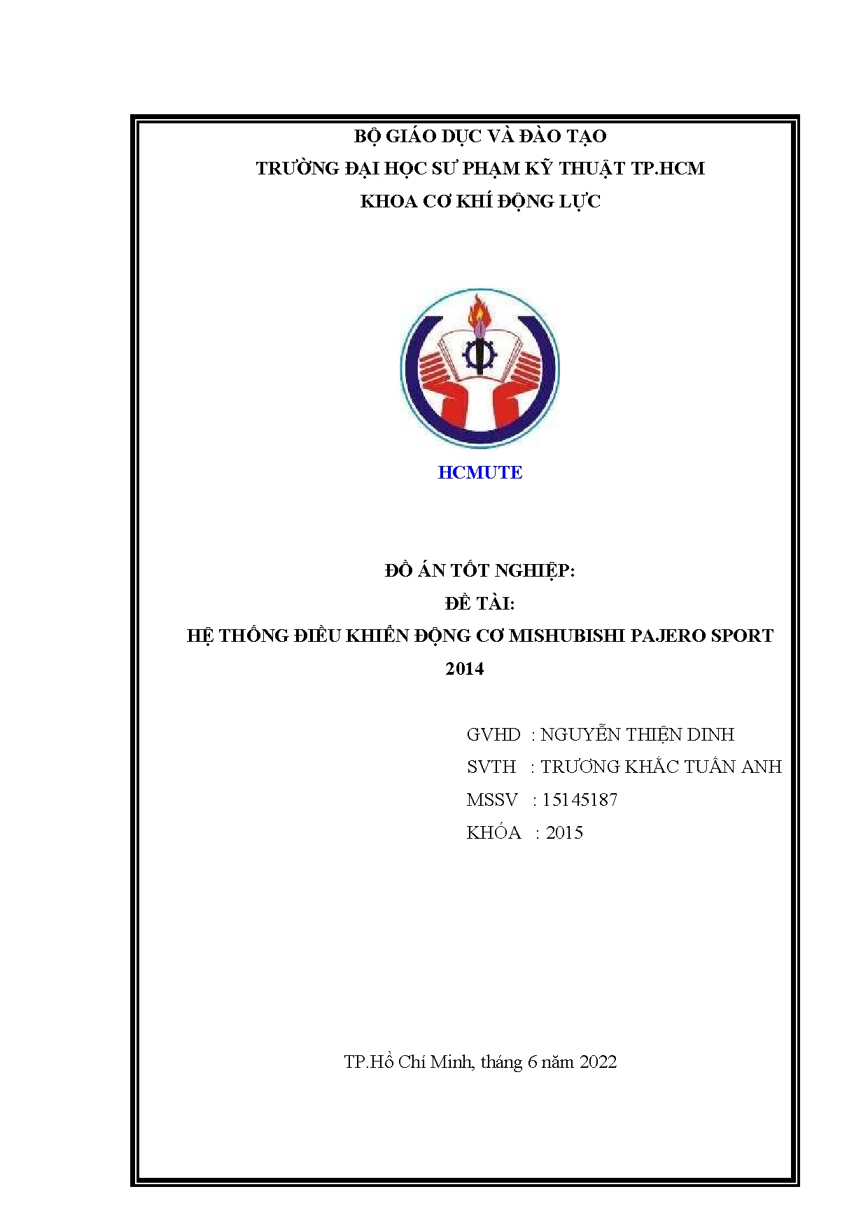 Đồ án tốt nghiệp - Hệ thống điều khiển động cơ Mishubishi Pajero sport
