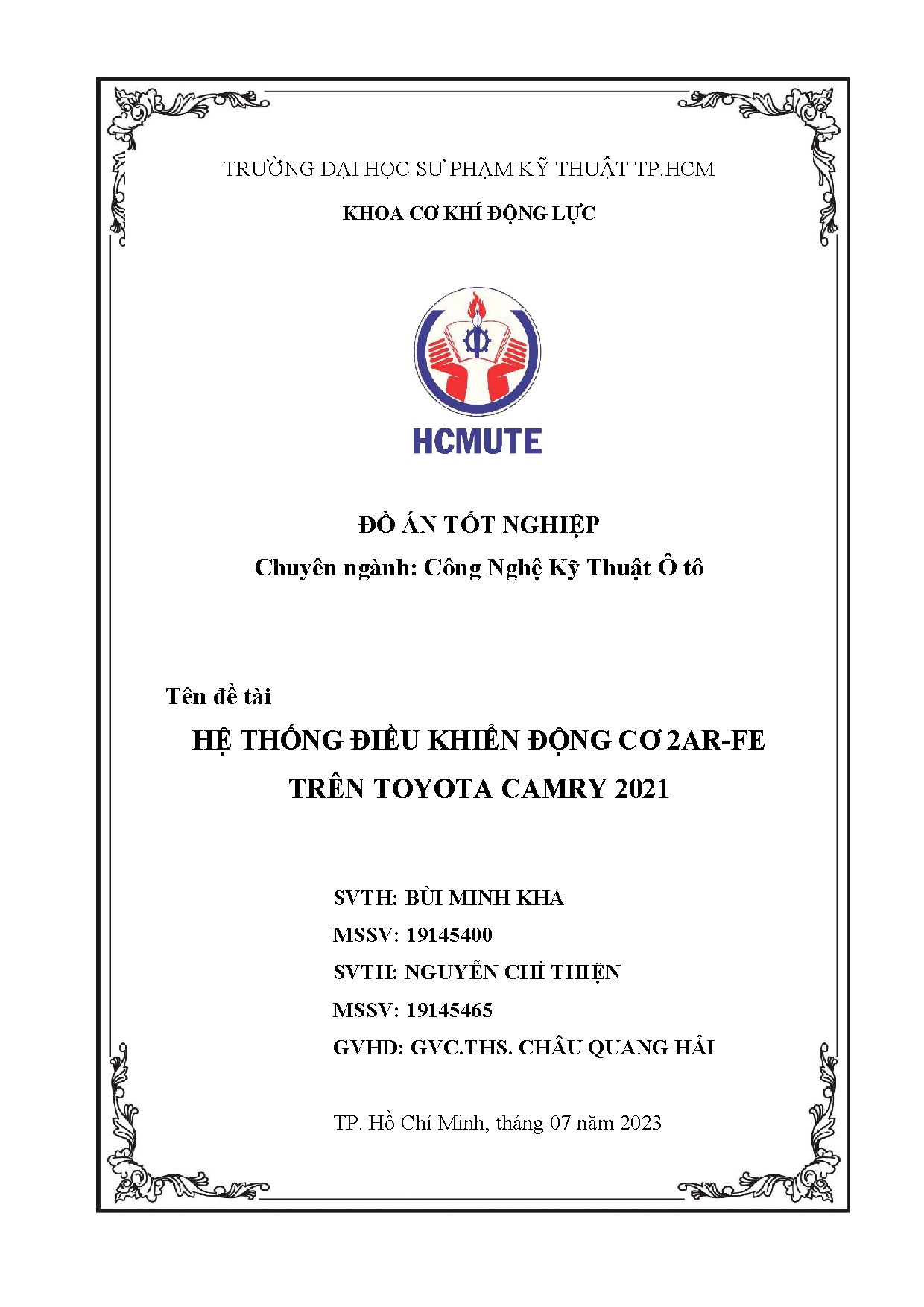 Đồ án tốt nghiệp - Hệ thống điều khiển động cơ 2AR-FE trên Toyota Camry 2021