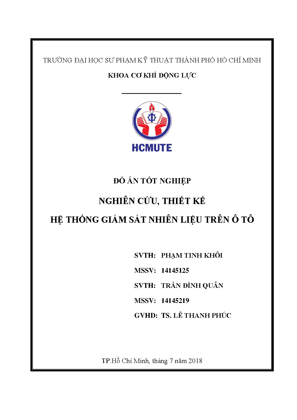 Đồ án tốt nghiệp - Nghiên cứu, thiết kế hệ thống giám sát nhiên liệu trên ô tô: Đồ án tốt NNCNKTÔT