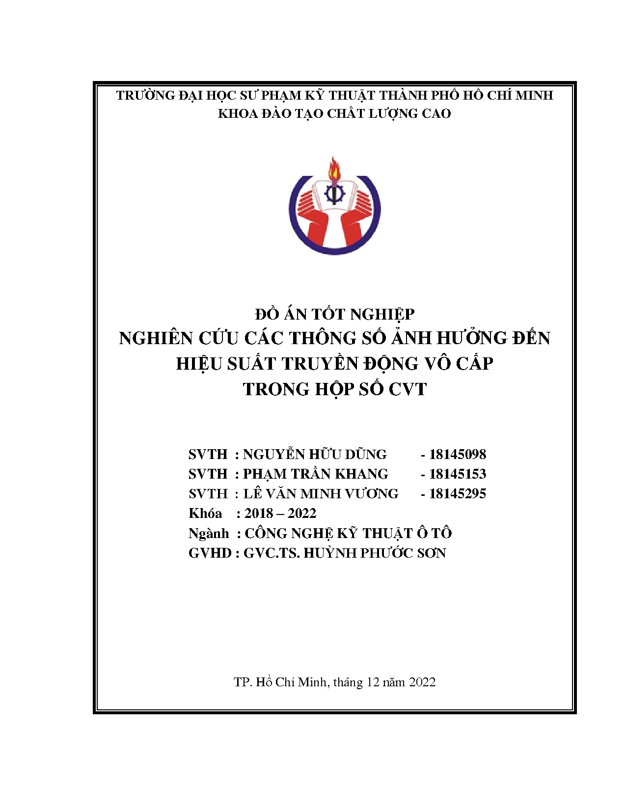 Đồ án tốt nghiệp - Nghiên cứu các thông số ảnh hưởng đến hiệu suất truyền động vô cấp trong hộp số C