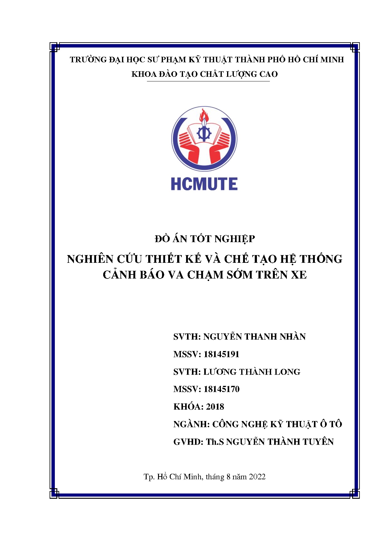 Đồ án tốt nghiệp - Nghiên cứu thiết kế và chế tạo hệ thống cảnh báo va chạm sớm trên xe