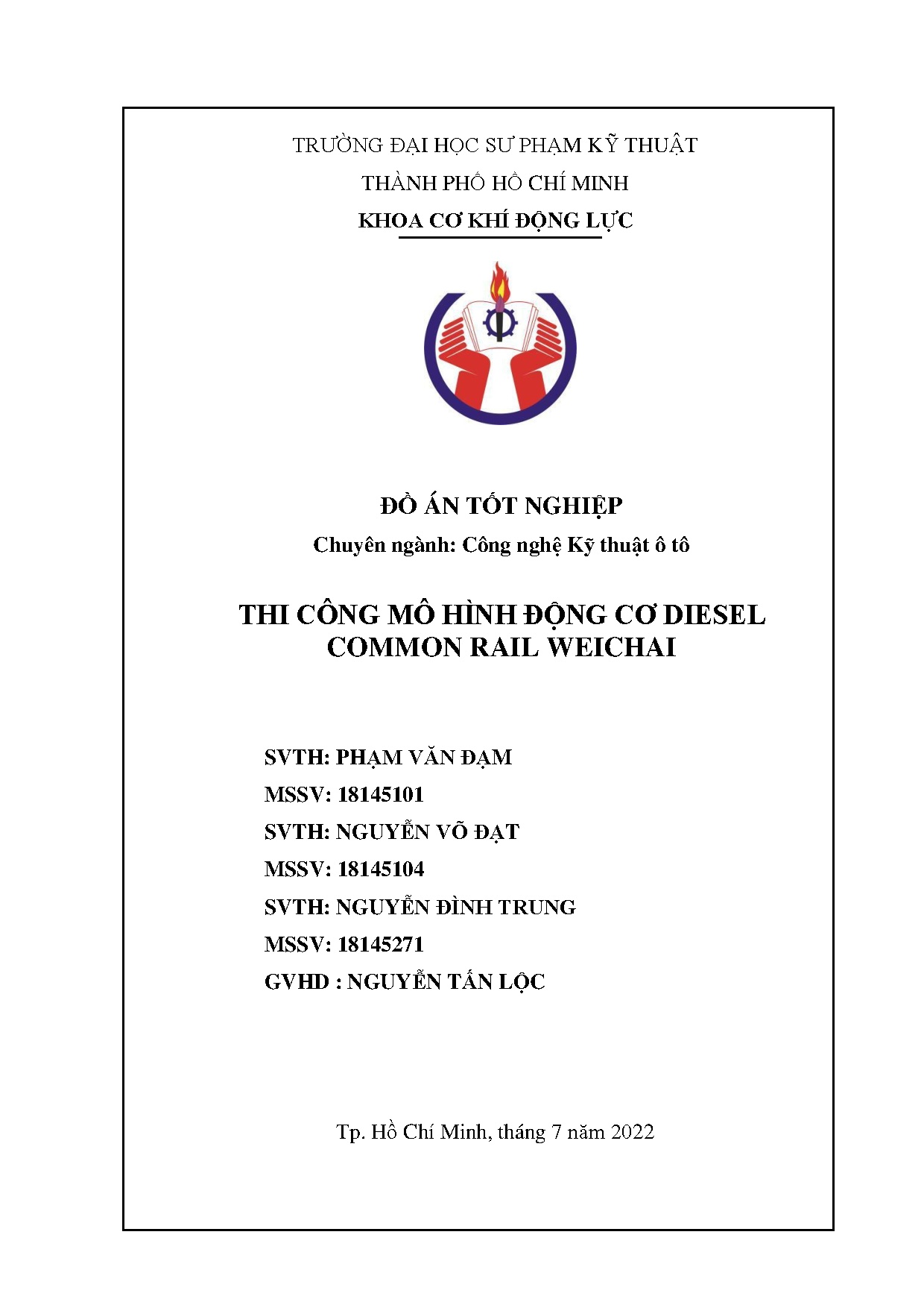 Đồ án tốt nghiệp - Thi công mô hình động cơ Diesel common rail Weichai