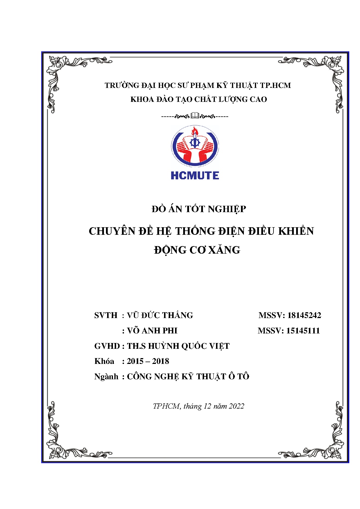 Đồ án tốt nghiệp - Chuyên đề hệ thống điện điều khiển động cơ xăng