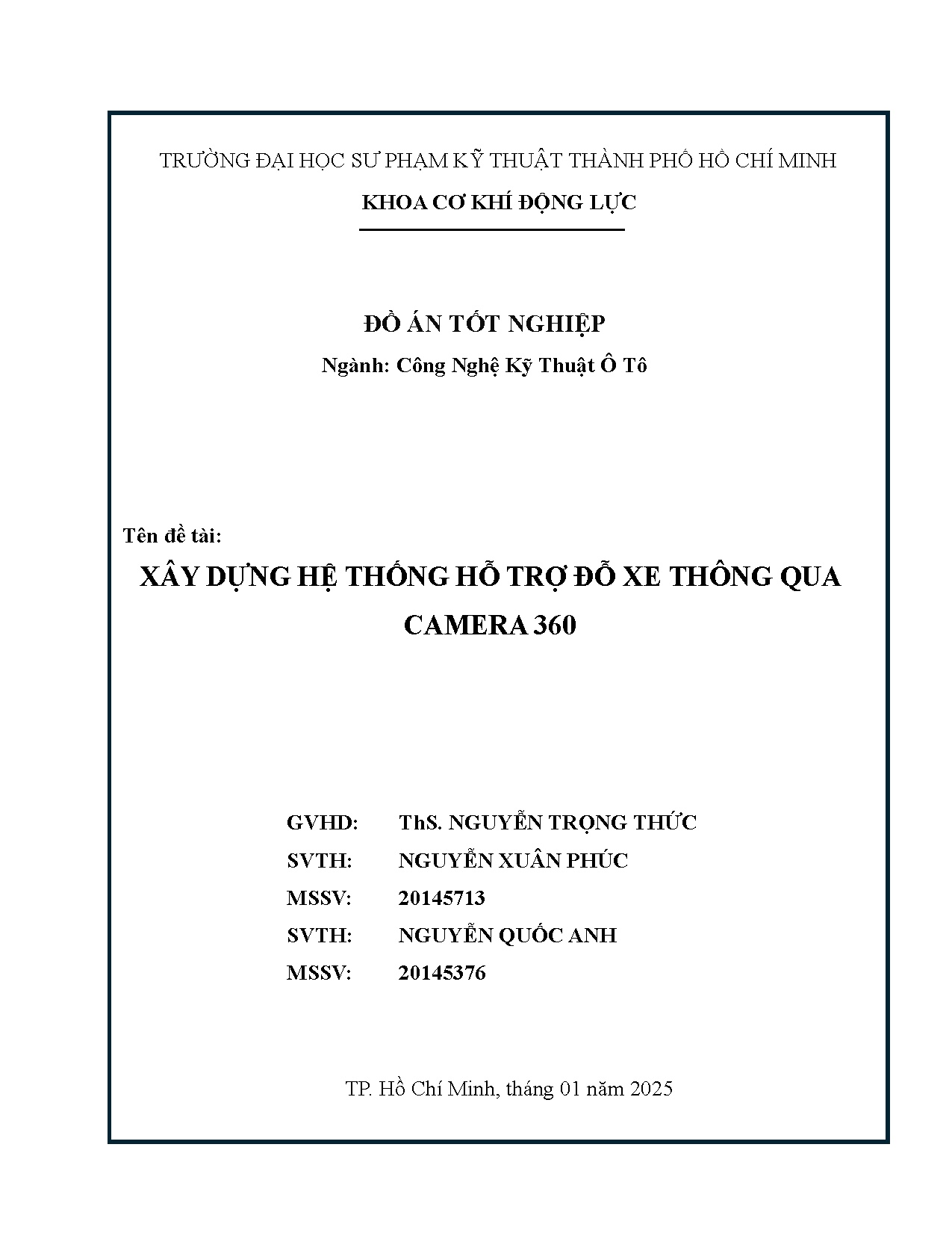 Đồ án tốt nghiệp - Xây dựng hệ thống hỗ trợ đỗ xe thông qua camera 360