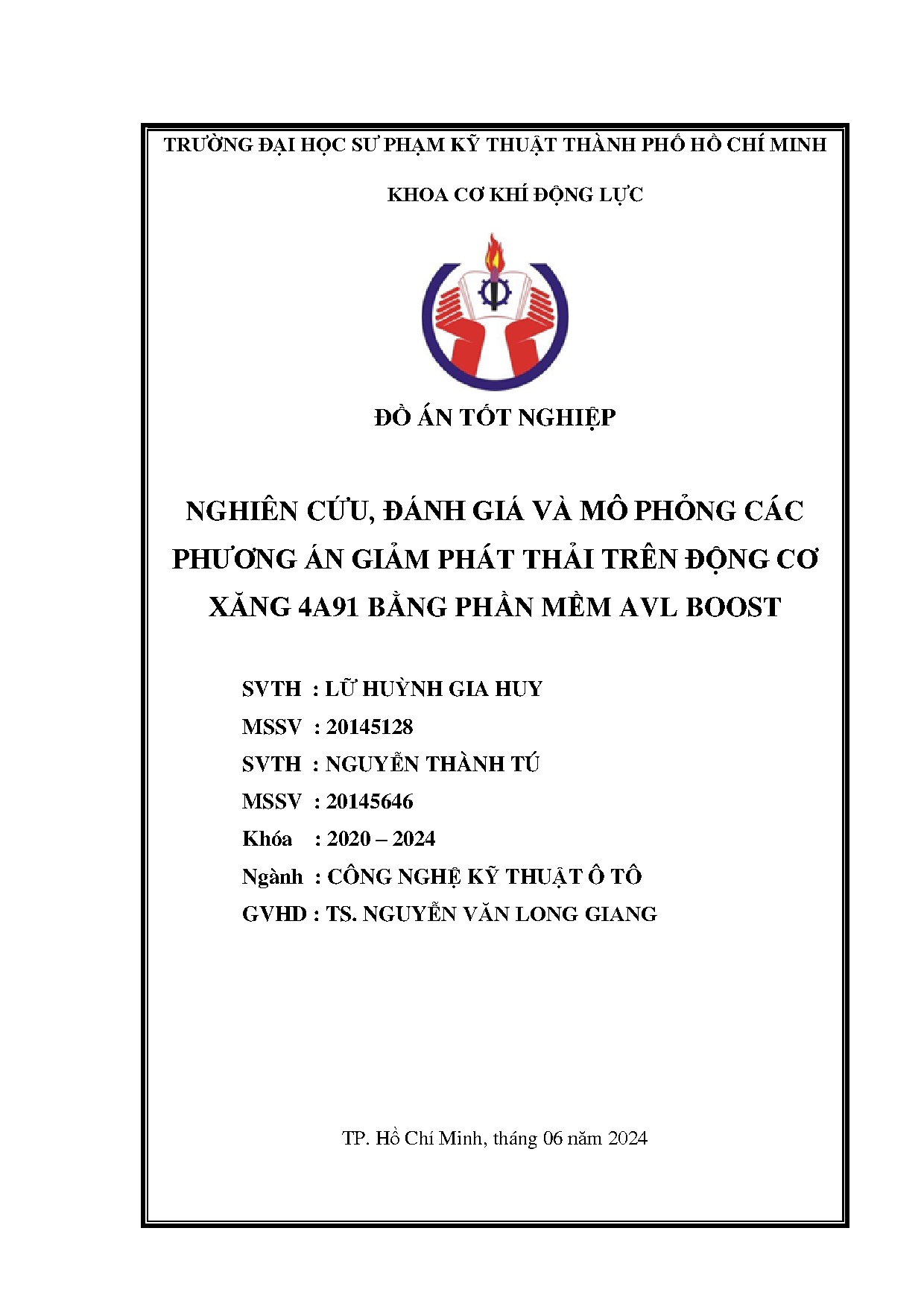 Đồ án tốt nghiệp - Nghiên cứu, đánh giá và mô phỏng các phương án giảm phát thải trên ĐCX 4 BPMAB