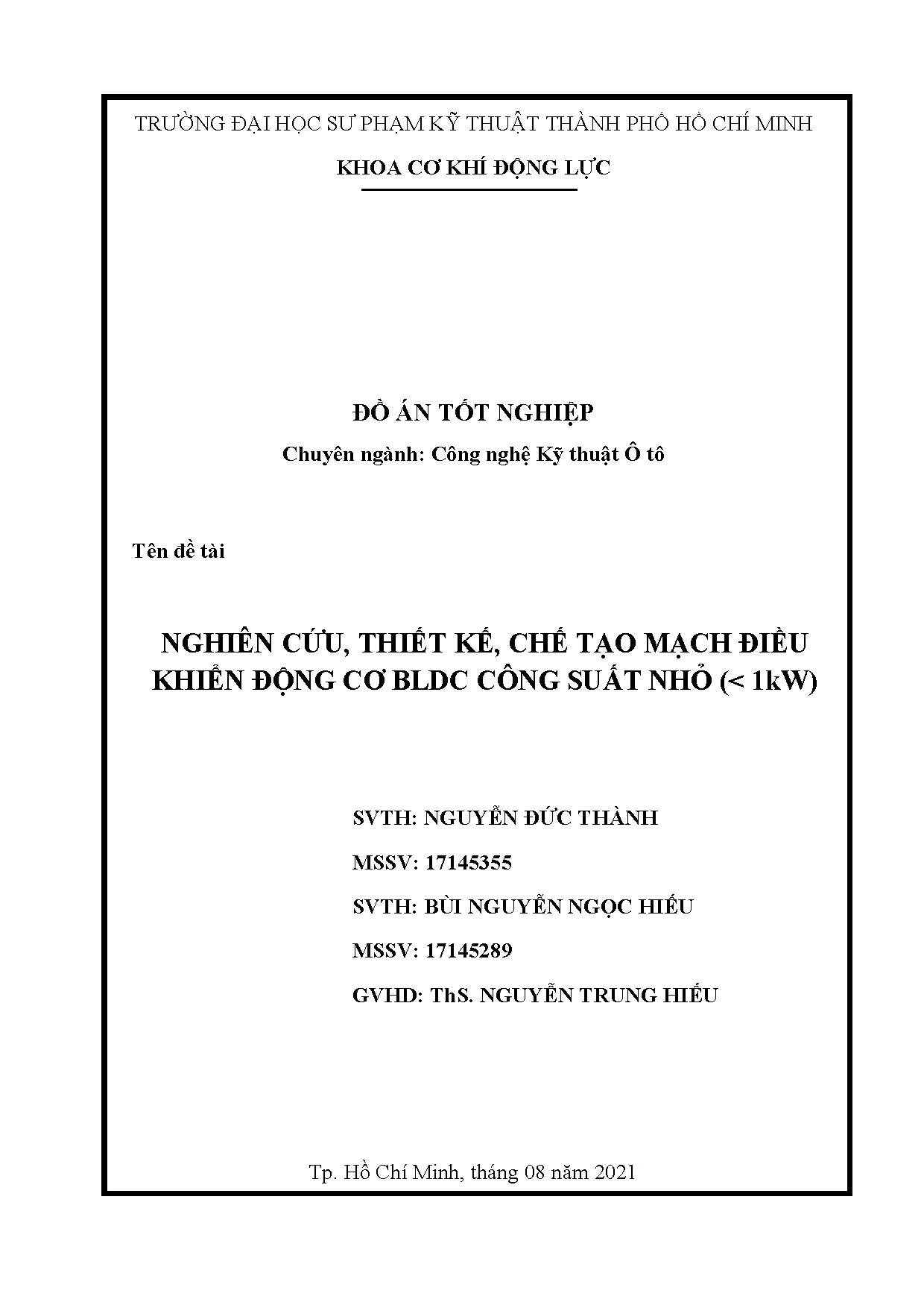 Đồ án tốt nghiệp - Nghiên cứu, thiết kế, chế tạo mạch điều khiển động cơ BLDC công suất nhỏ