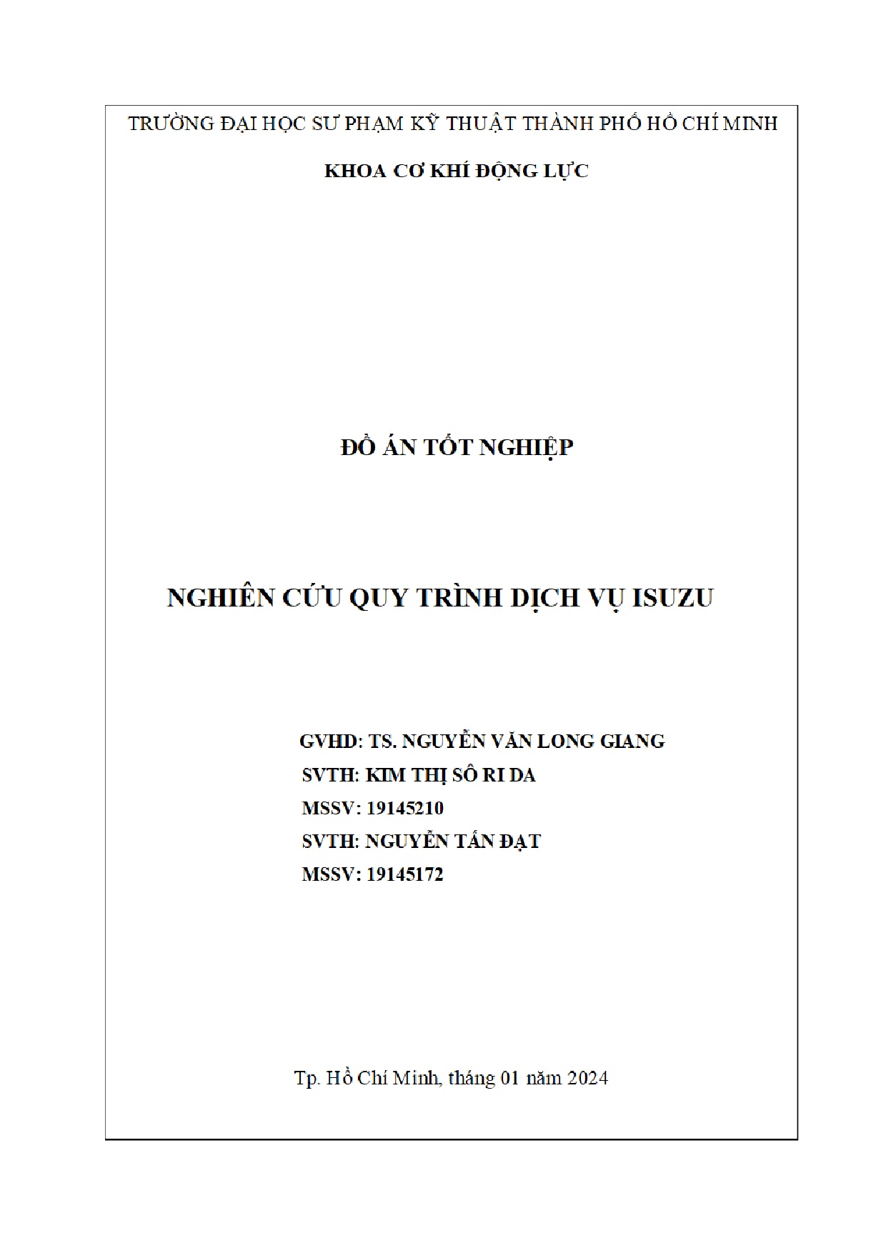 Đồ án tốt nghiệp - Nghiên cứu quy trình dịch vụ Isuzu