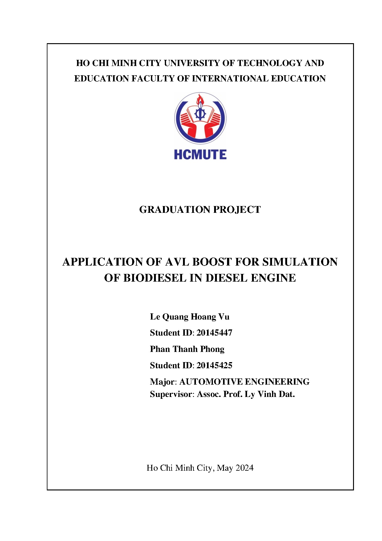 Đồ án tốt nghiệp - Application of AVL boost for simulation of biodiesel in diesel engine