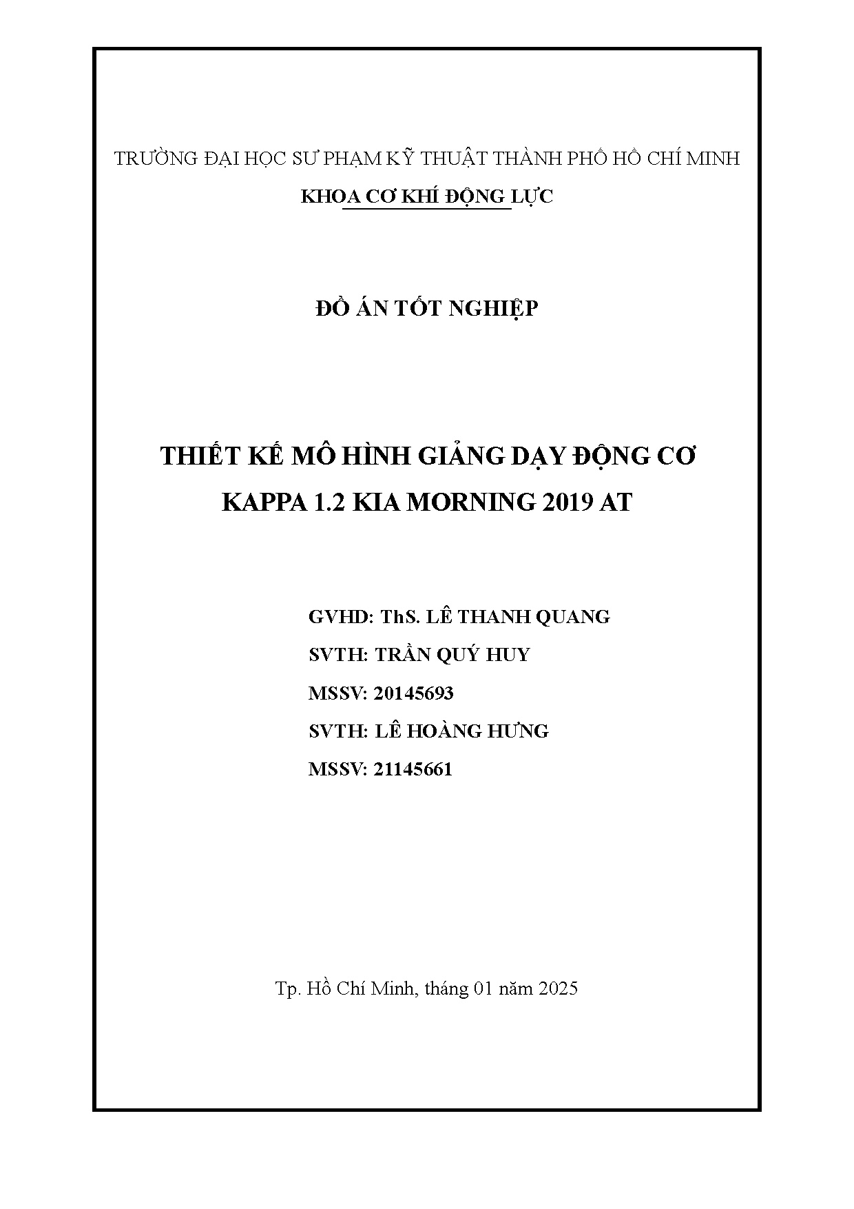 Đồ án tốt nghiệp - Thiết kế mô hình giảng dạy động cơ Kappa 1.2 KIA Morning 2019 AT