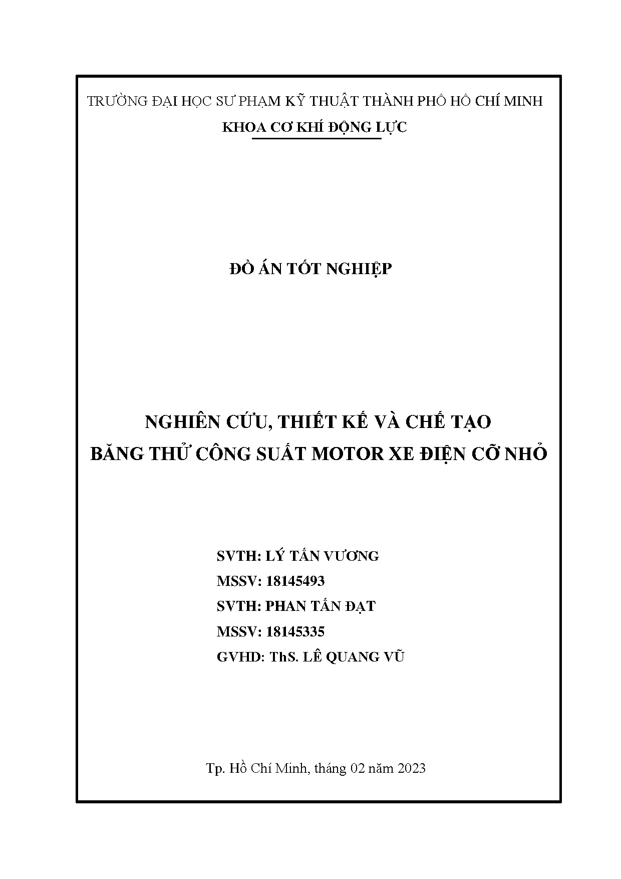 Đồ án tốt nghiệp - Nghiên cứu, thiết kế và chế tạo băng thử công suất motor xe điện cỡ nhỏ