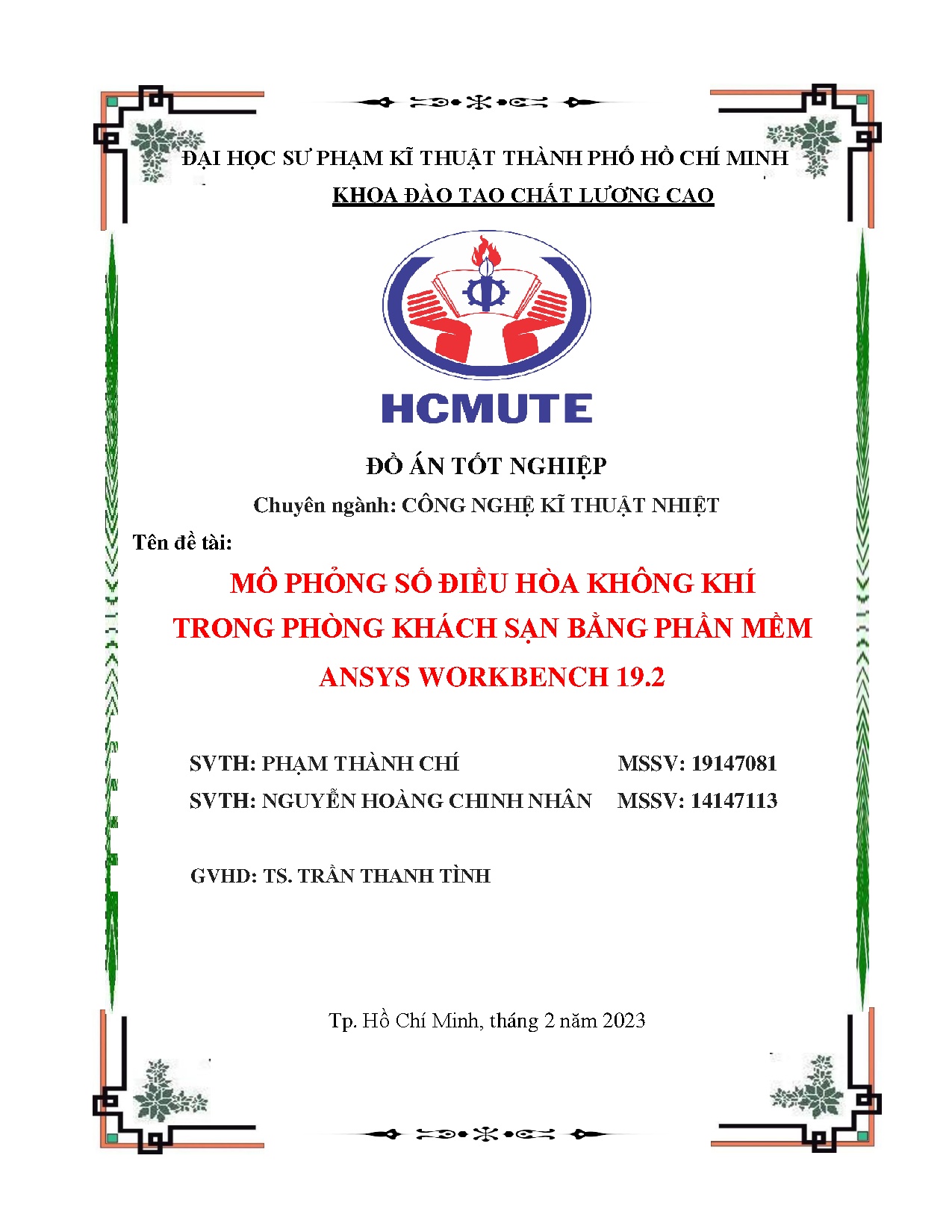 Đồ án tốt nghiệp - Mô phỏng số điều hòa không khí trong phòng khách sạn bằng phần mềm Ansys W 1