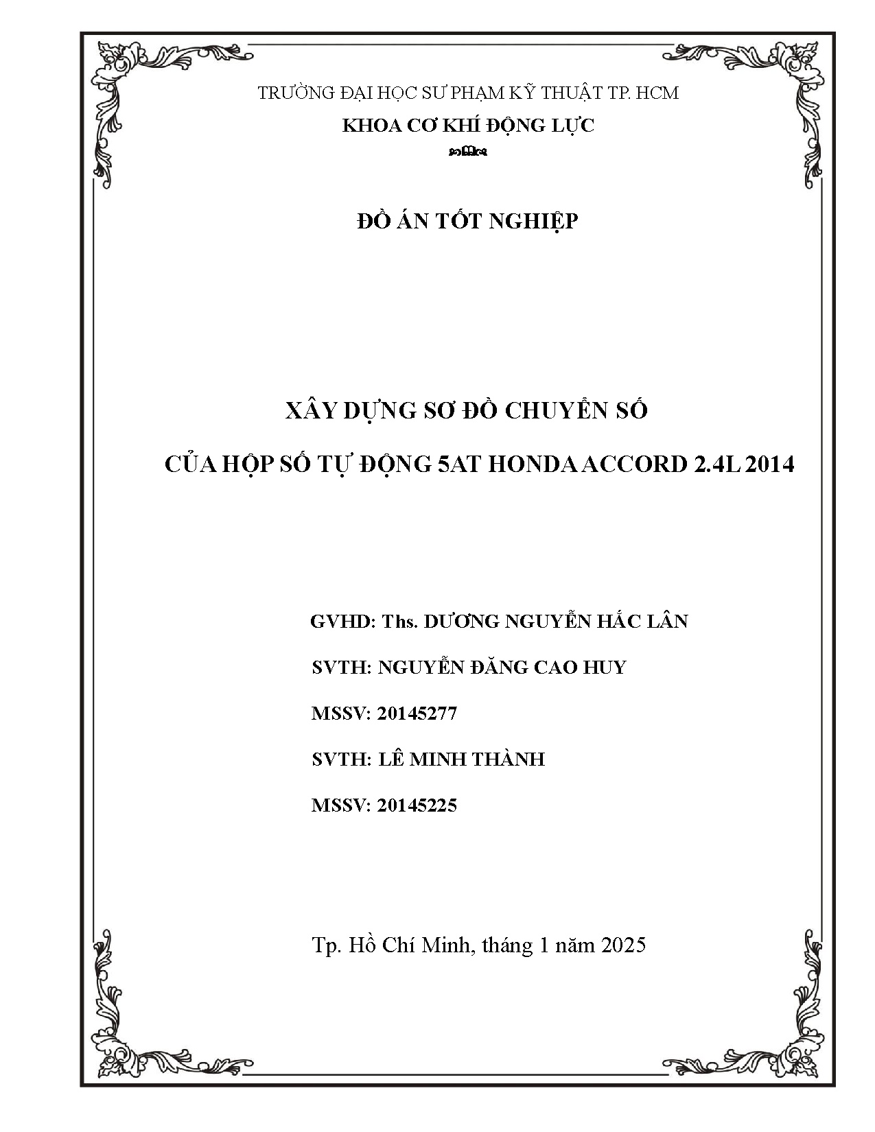 Đồ án tốt nghiệp - Xây dựng sơ đồ chuyển số của hộp số tự động 5AT honda accord 2.4L 2014