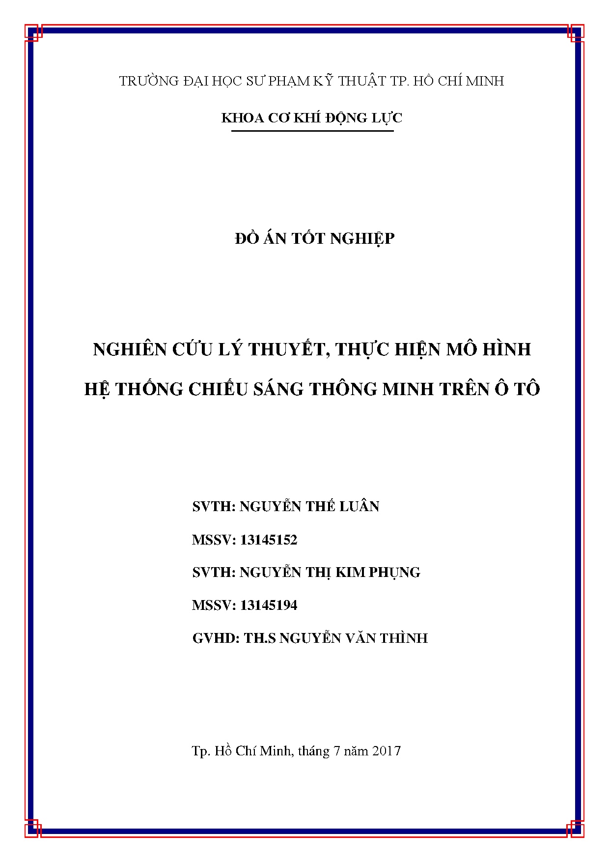 Đồ án tốt nghiệp - Nghiên cứu lý thuyết, thực hiện mô hình hệ thống chiếu sáng thông minh trên ô tô