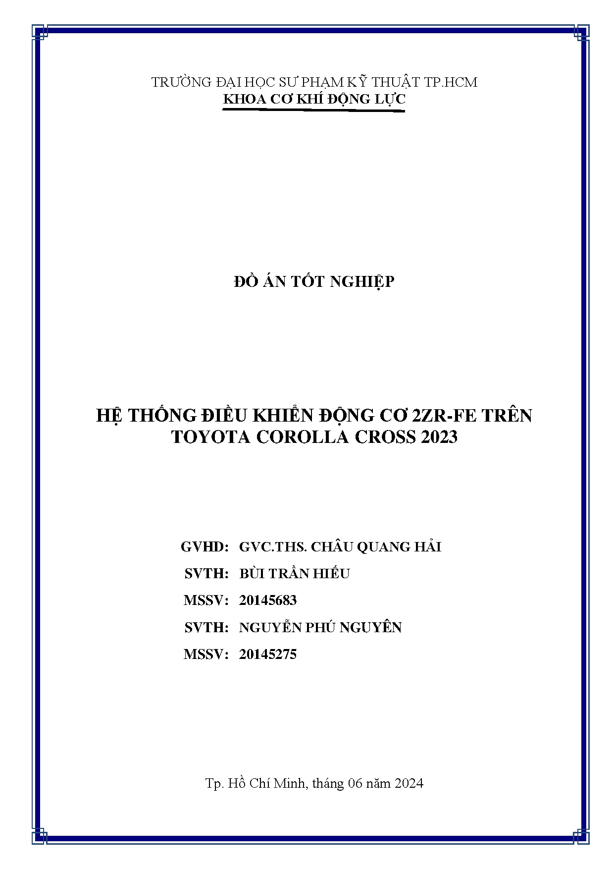 Đồ án tốt nghiệp - Hệ thống điều khiển động cơ 2ZR-FE trên Toyota Corolla Cross 2023