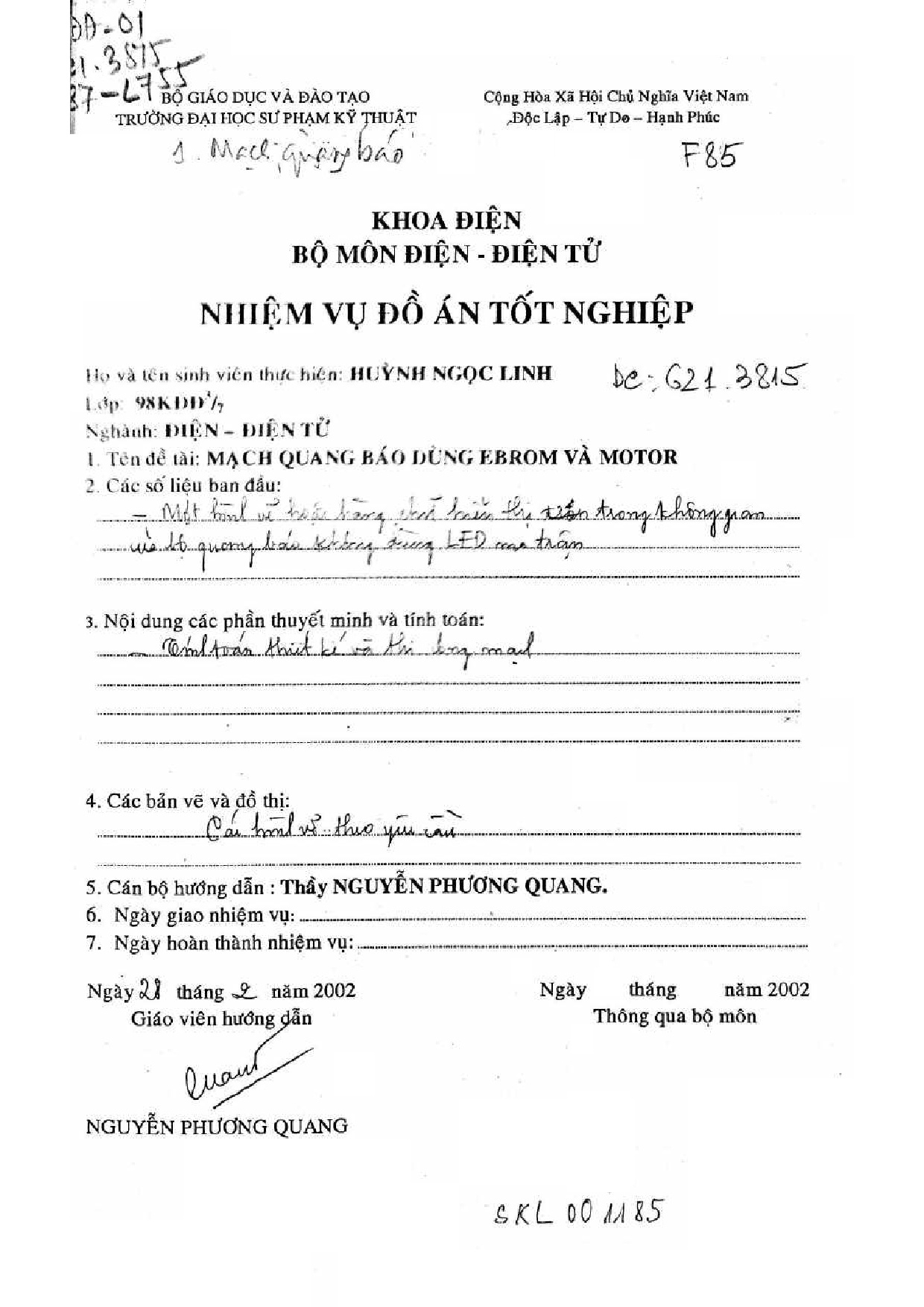 Đồ án tốt nghiệp - Mạch quang báo dùng EBROM và MOTOR