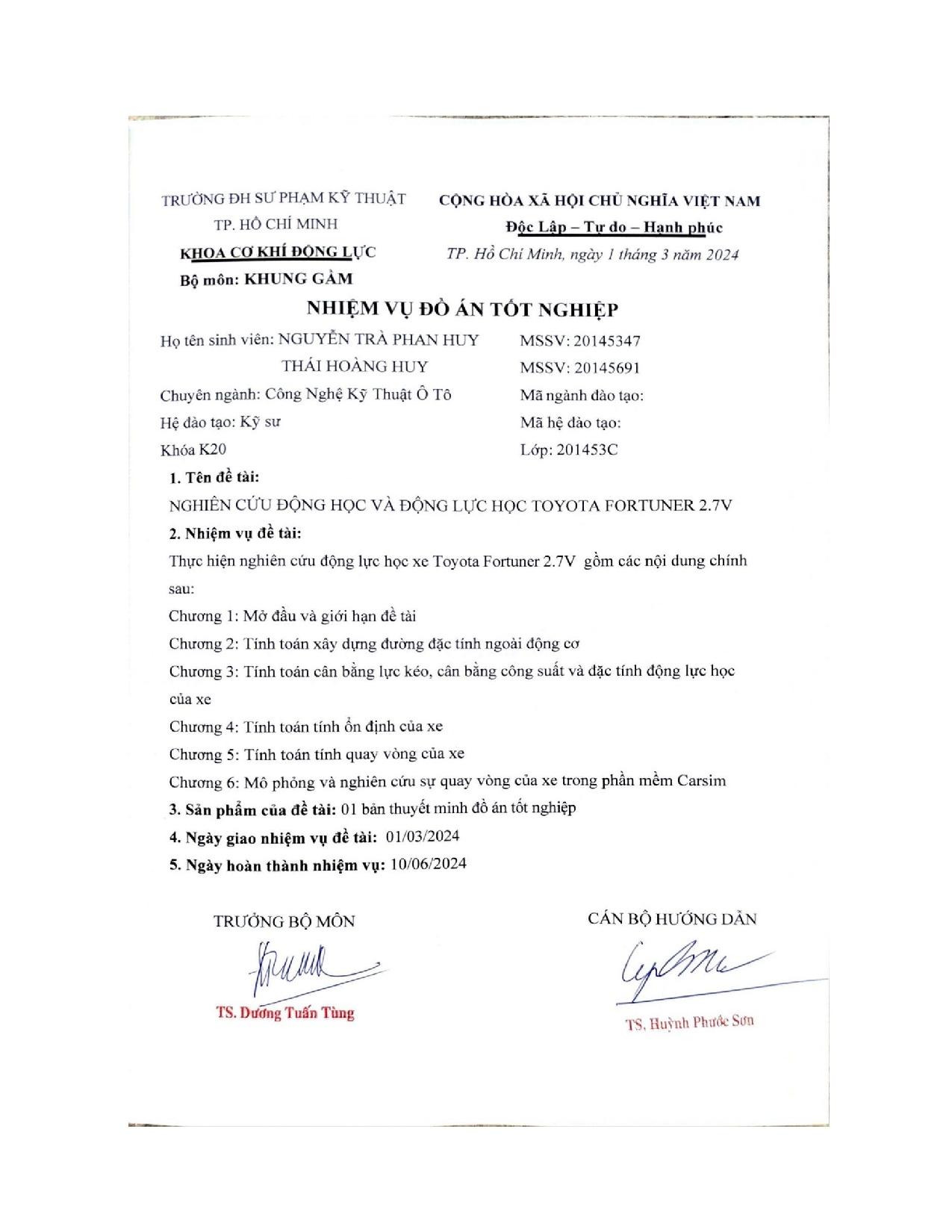 Đồ án tốt nghiệp - Nghiên cứu động học và động lực học Toyota Fortuner 2.7V
